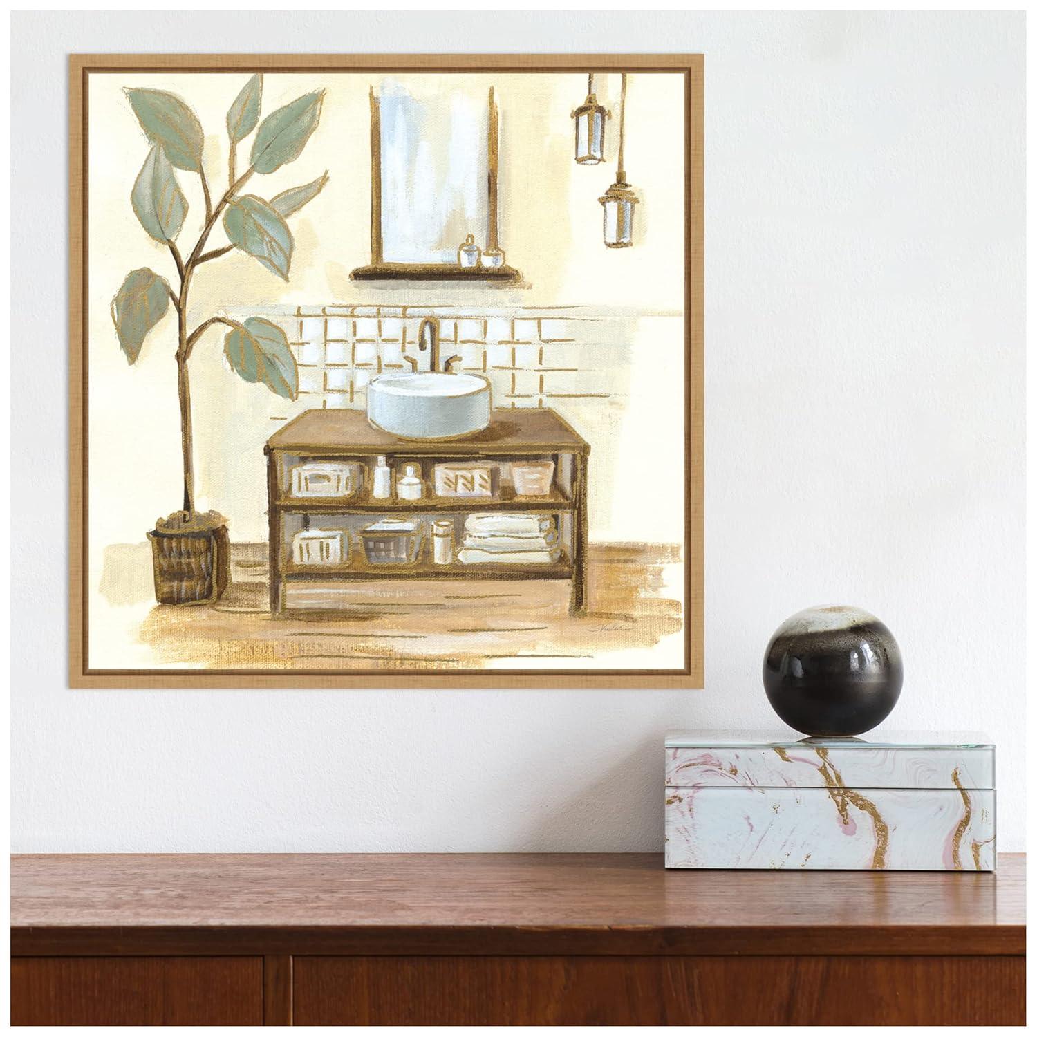 Amanti Art Sage Bathroom II by Silvia Vassileva Canvas Wall Art Print Framed 16 x 16-in.