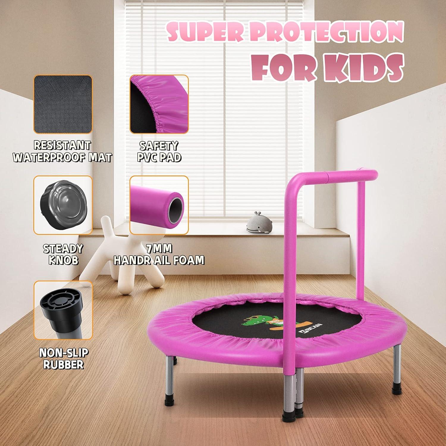 Pink Round Mini Trampoline with Handle for Kids