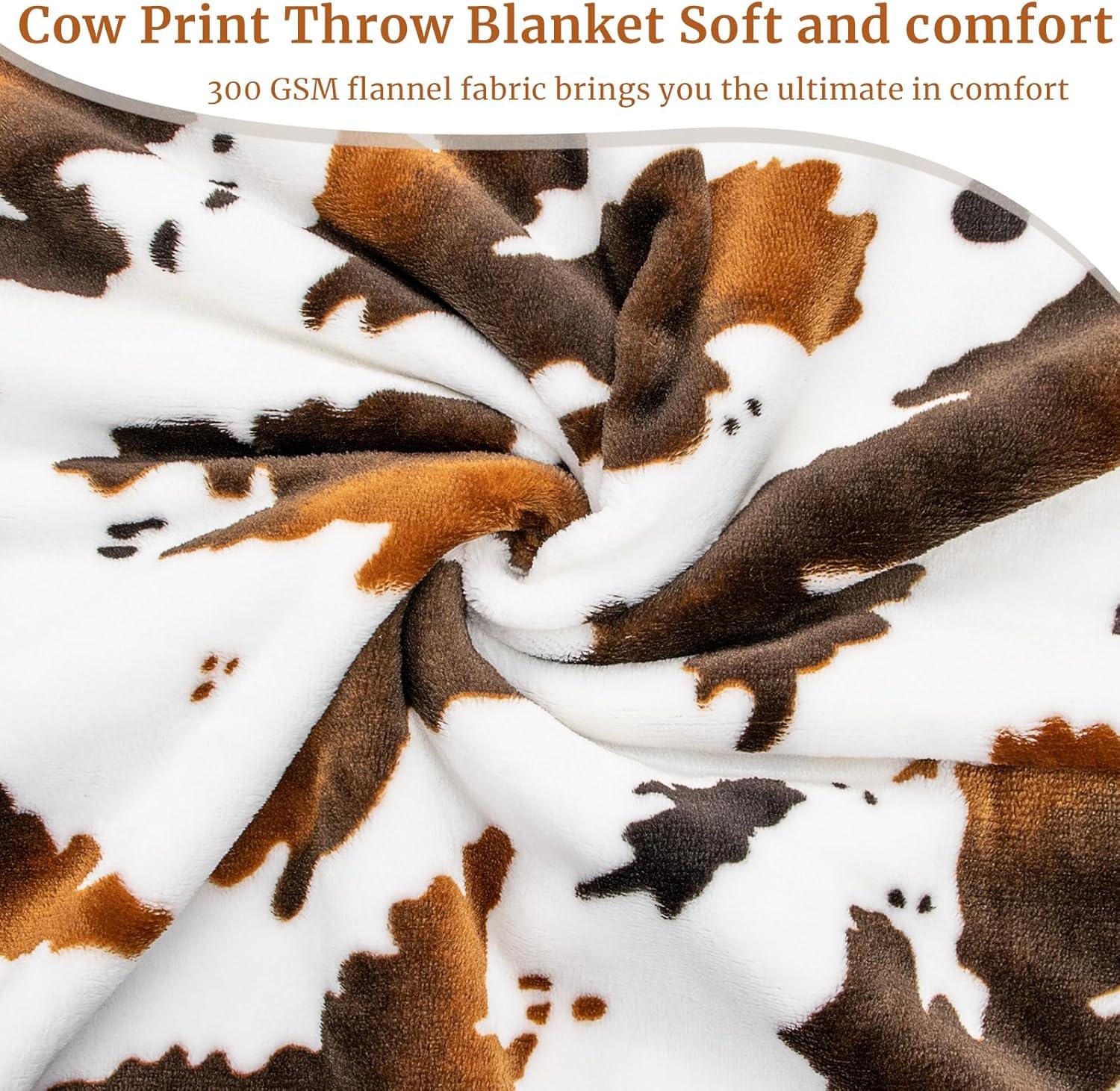 Brown Cow Print Blanket Twin Lightweight Couch Cow Throw Blankets Soft Warm Plush Fleece Cute Cow Blankets All Season Bedding Blanket Cow Gift for Adults Couples Mom Dad Camping 60" x 80"