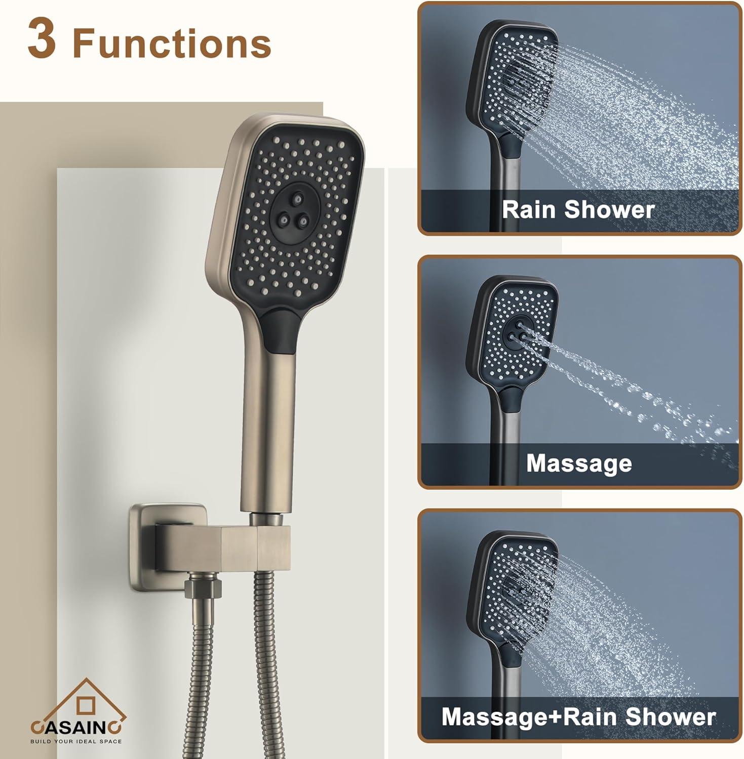 Rainfall Symphony 3-Function Dual Shower Head Thermostatic Shower System with 3 Sprays Handheld