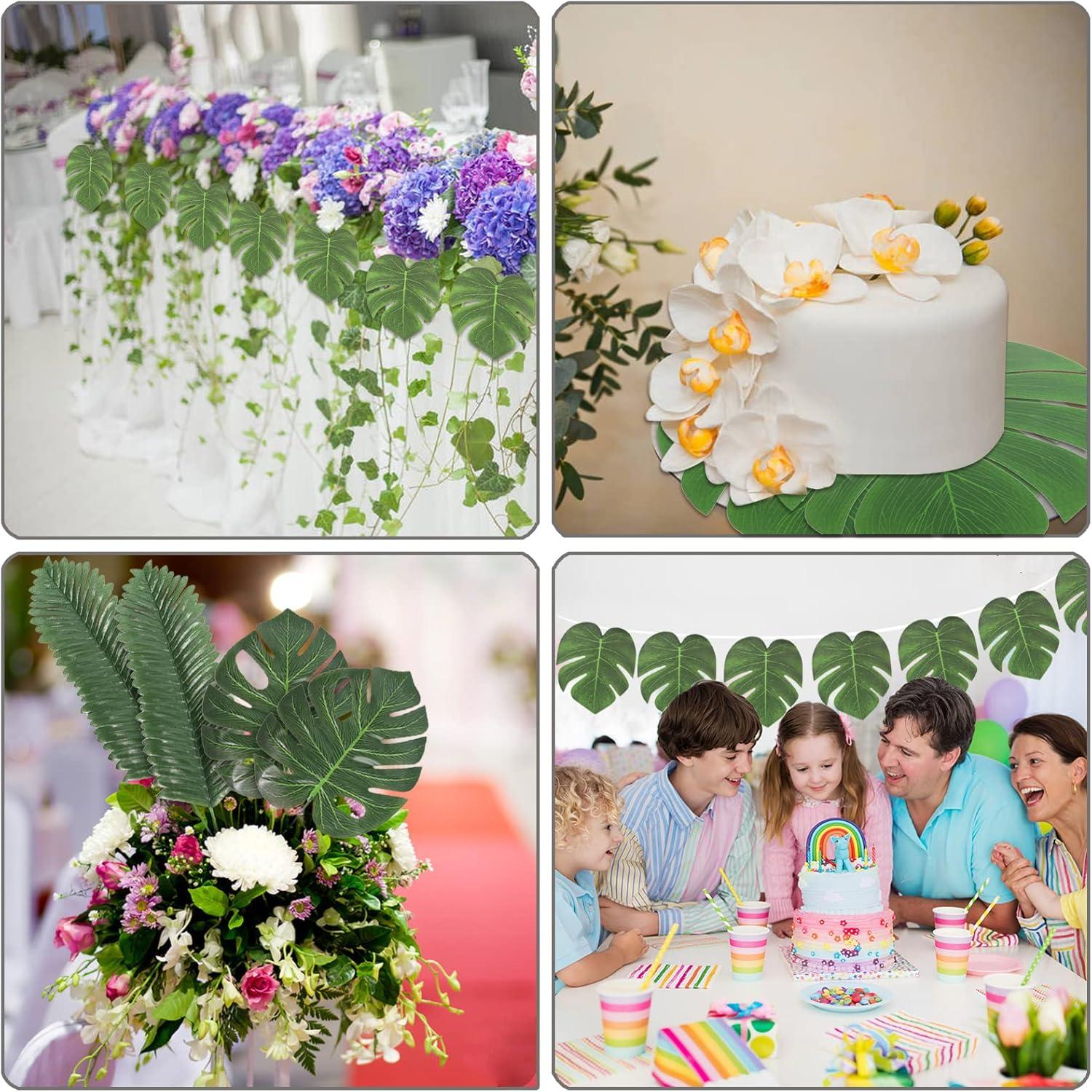 78 Pieces 7 Kinds Artificial Tropical Leaf Jungle Leaves Plant Safari Leaves Decorations for Hawaiian Party Decorations Beach Birthday Luau Party Decorations