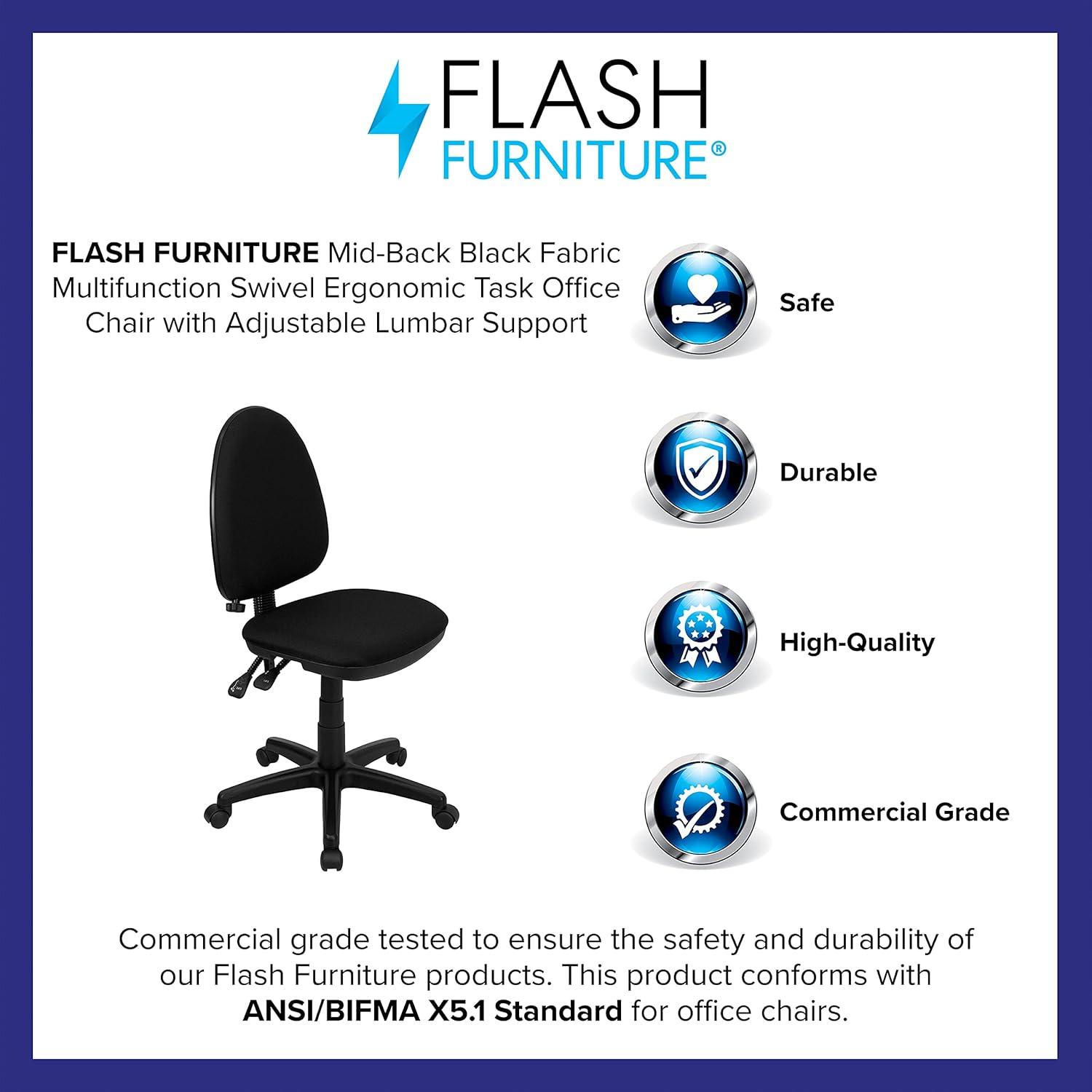 Flash Furniture Mid-Back Fabric Multifunction Swivel Ergonomic Task Office Chair with Adjustable Lumbar Support