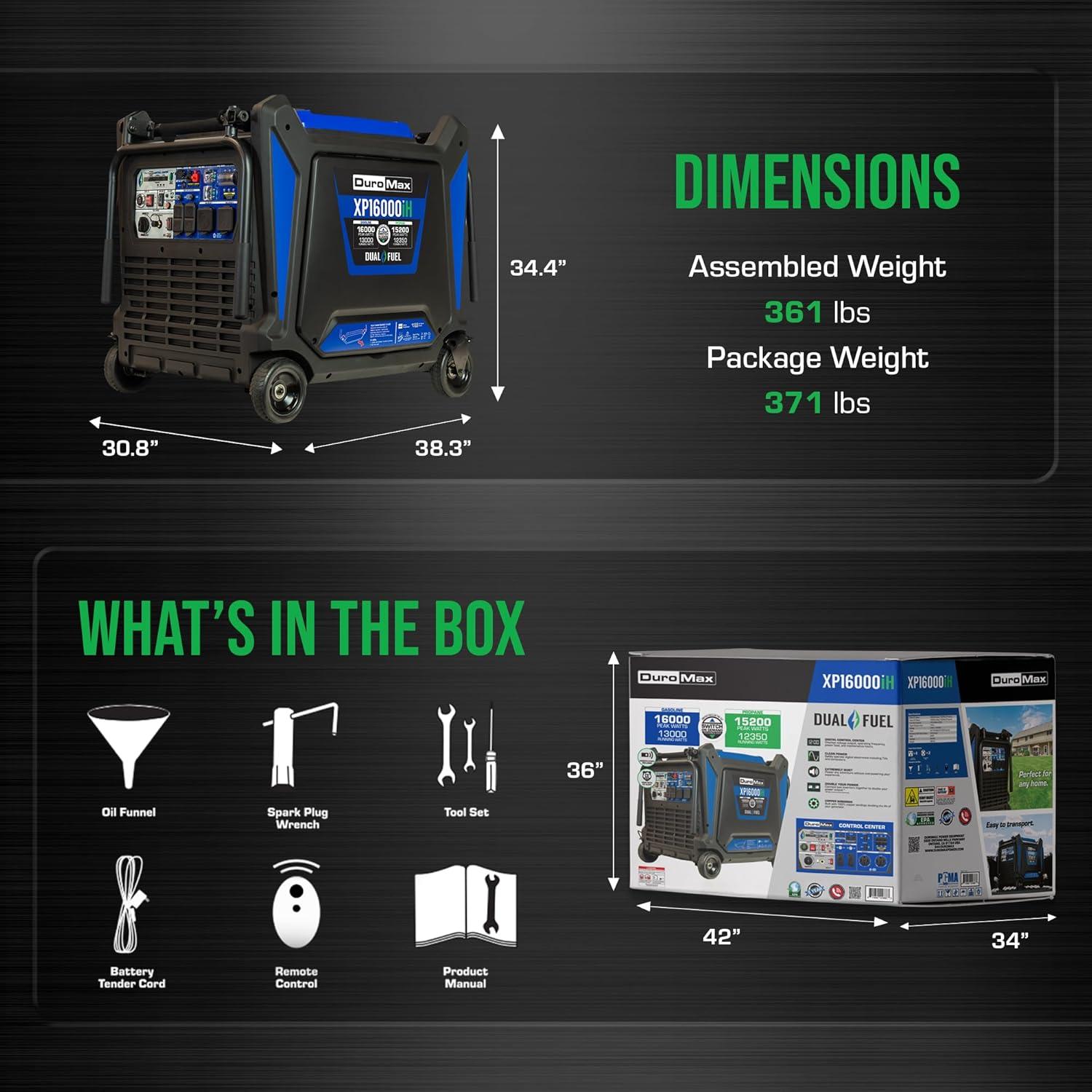 DuroMax 16,000 Watt Dual Fuel Portable Inverter Generator