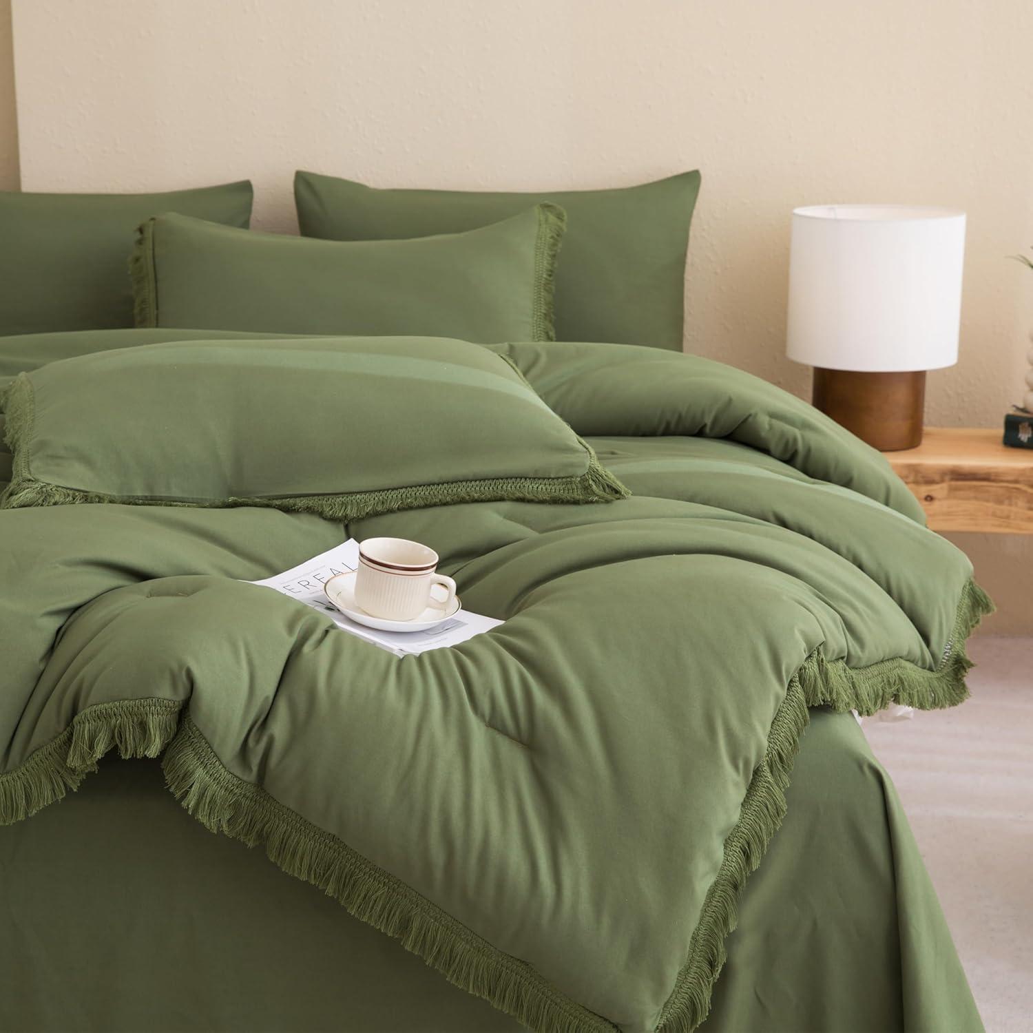 Olive Green Full Microfiber Reversible Bed in a Bag Set