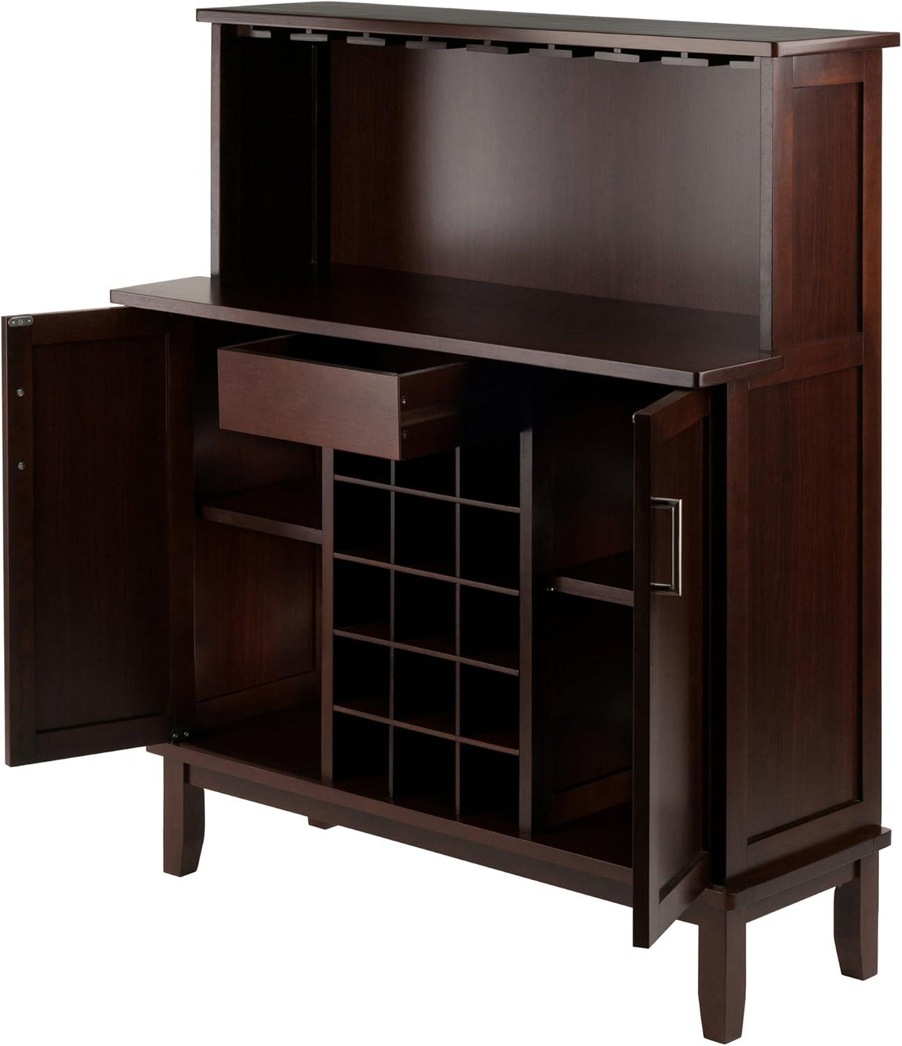 Beynac Wine Bar Cappuccino - Winsome: Storage Cabinet, Stemware Rack, Buffet Hutch