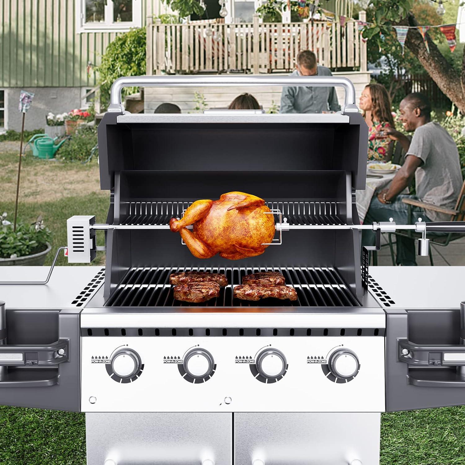 Stainless Steel Universal Rotisserie Kit with Electric Motor