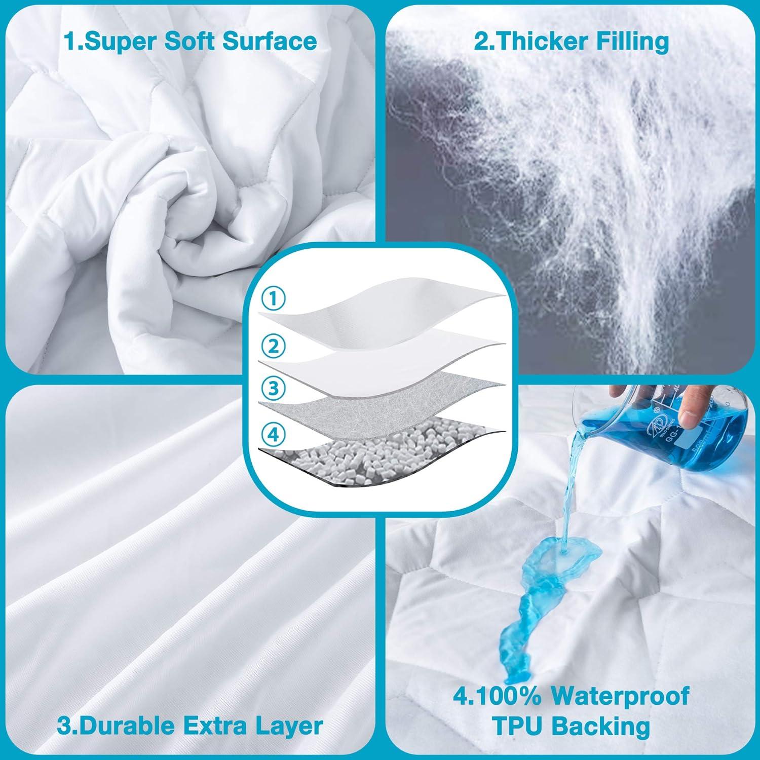 2 Pack Waterproof Mattress Protector, Twin Size Mattress Pad with Deep Pocket Fitted Up to 6-15 inches, Soft Noiseless Single Bed Mattress Cover for Bedroom, Dorm Room
