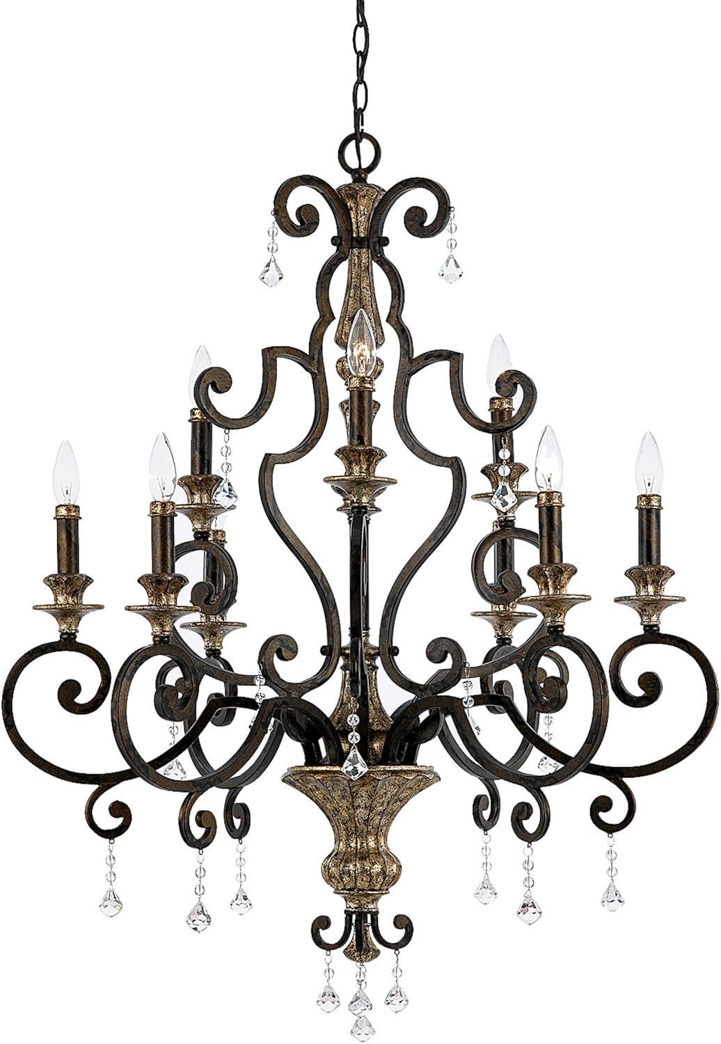 Mini Bronze Crystal Candle Chandelier with Gold Highlights