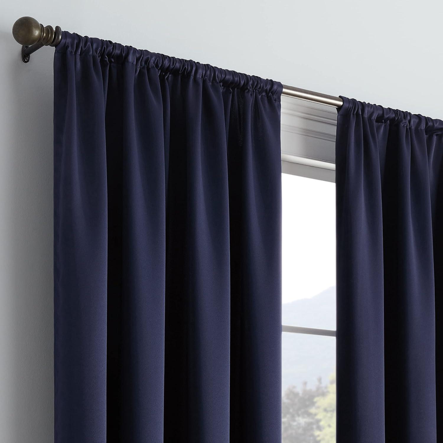 Eclipse Solid Thermapanel Room Darkening Rod Pocket Single Curtain Panel, Navy, 54 x 63