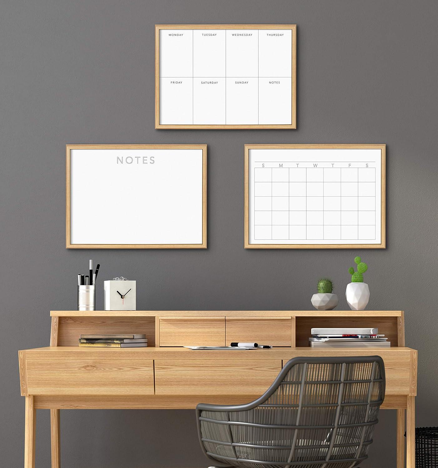 Natural Wood Framed 18" x 24" Glass Dry Erase Calendar