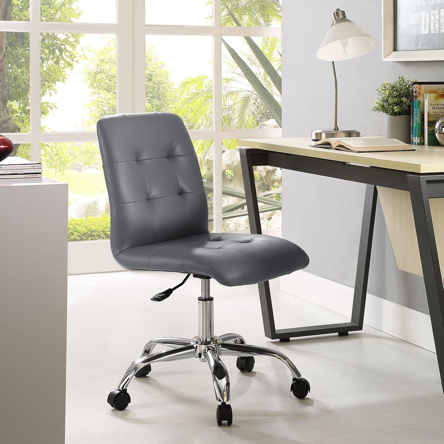 Prim Swivel Armless Drafting Chair in Luxe Gray Faux Leather