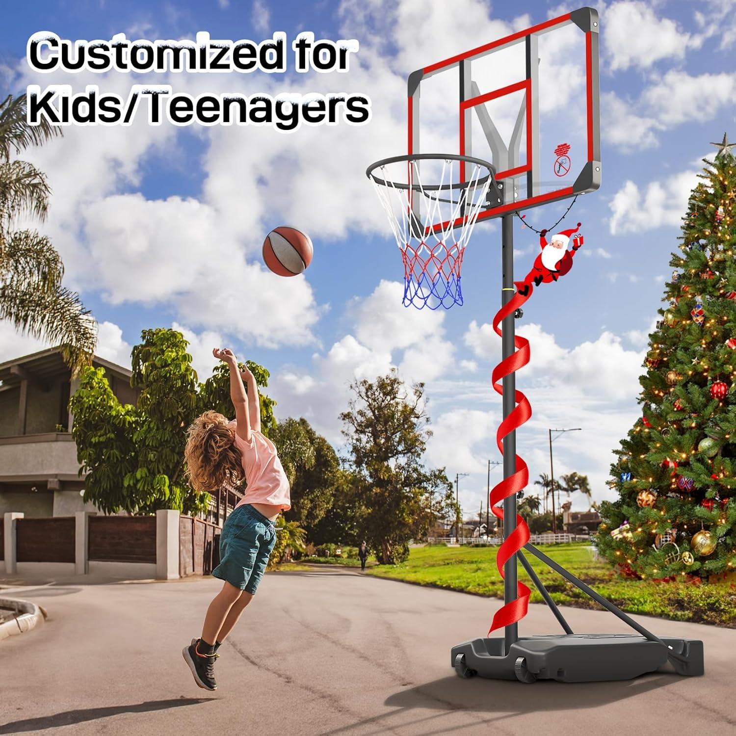 Adjustable Red and Black Metal Kids Basketball Hoop with PC Backboard