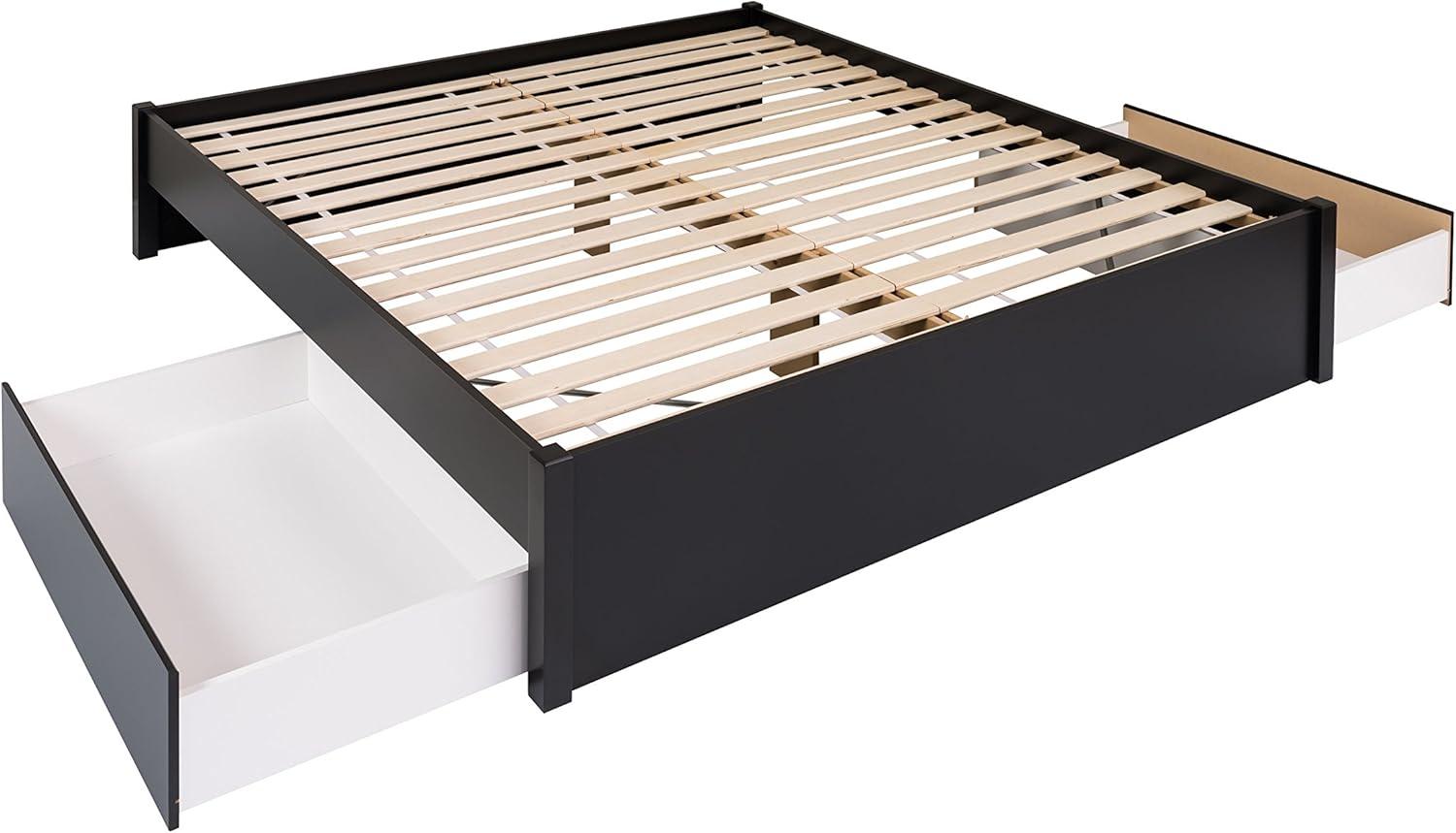 King Select 4-Post Platform Bed with 2 Drawers Black - Prepac: Solid Wood, Storage Functionality