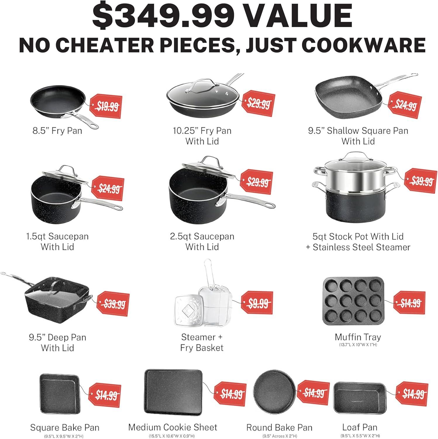 Granitestone 20 Piece Nonstick Cookware and Bakeware Set