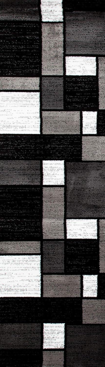 World Rug Gallery Contemporary Modern Boxed Color Block Gray 2'x10' Runner Rug:  Indoor,  Low Pile,  Stain-Resistant,  Area Rugs