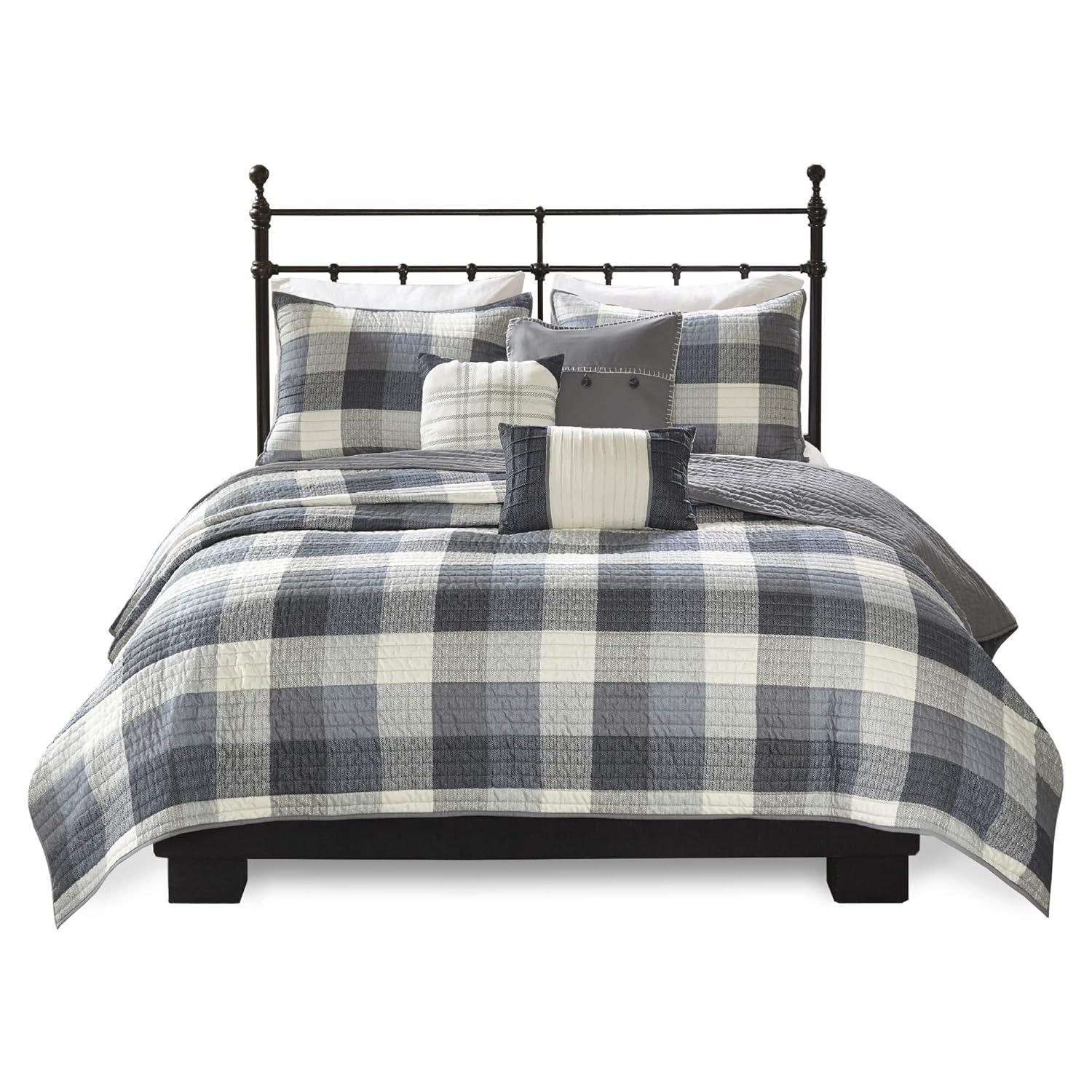 Madison Park 6pc King/California King Warren Herringbone Quilted Reversible Coverlet Set with Decorative Pillows Gray: Rustic Comfort Bedding Set