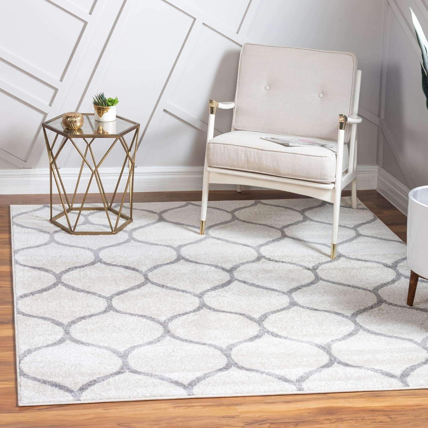 Unique Loom 7' 0 x 7' 0 Trellis Frieze Rounded Ivory Area Rug
