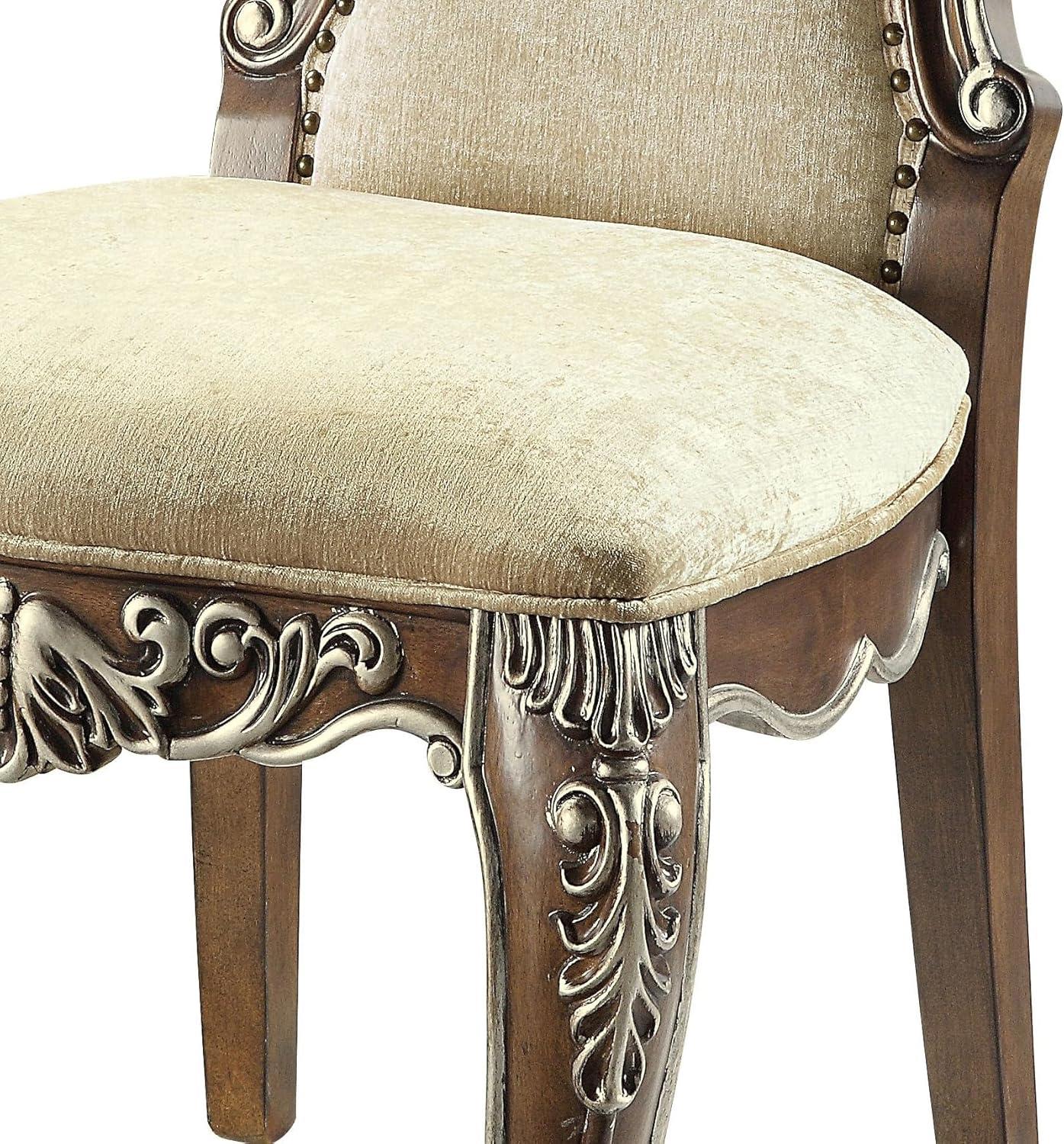 25" Latisha Dining Chair Antique Brown - Acme Furniture: Silver Detailing, Gray Chenille, Nailhead Trim
