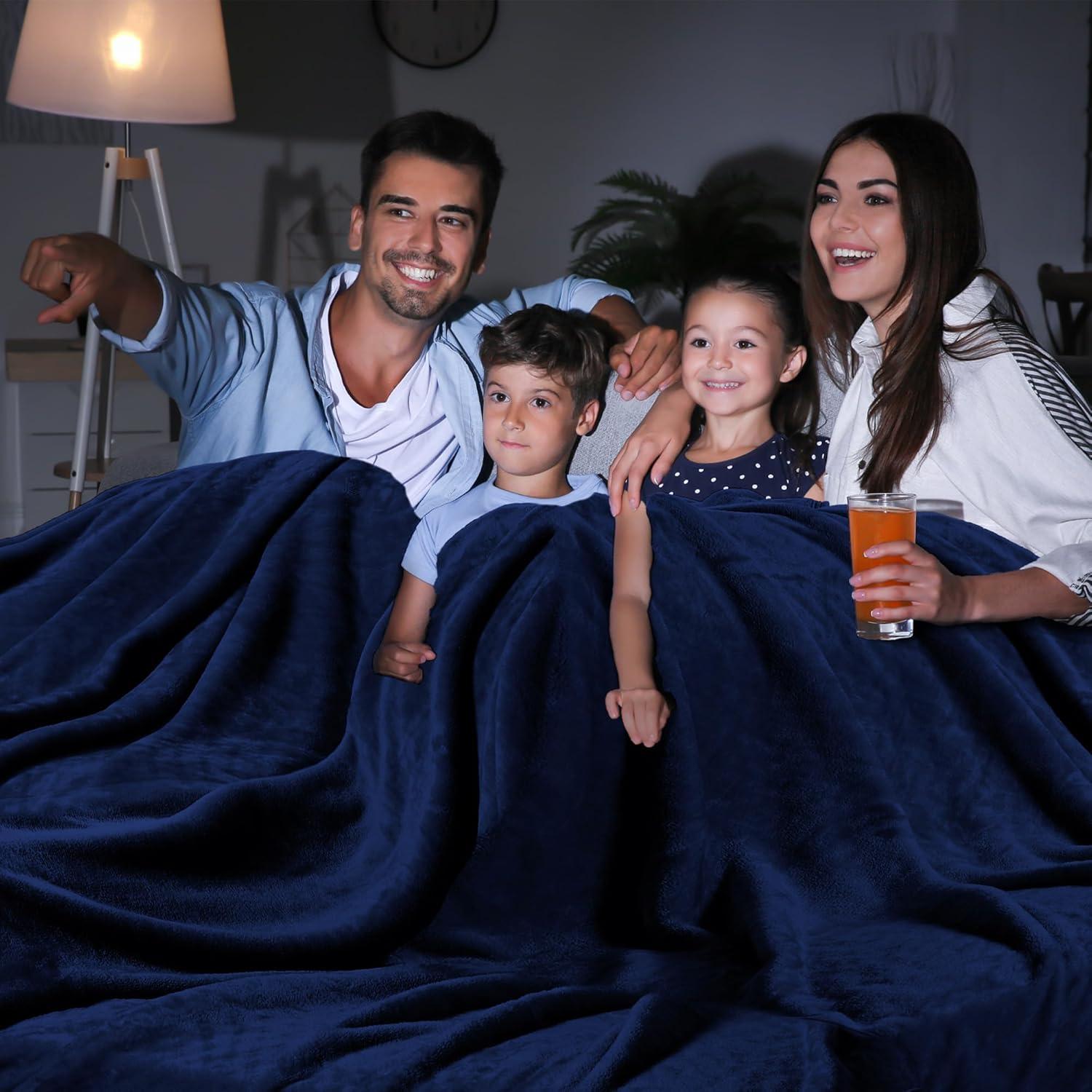 Navy Oversized Cozy Velvet Throw Blanket, 110" x 132"