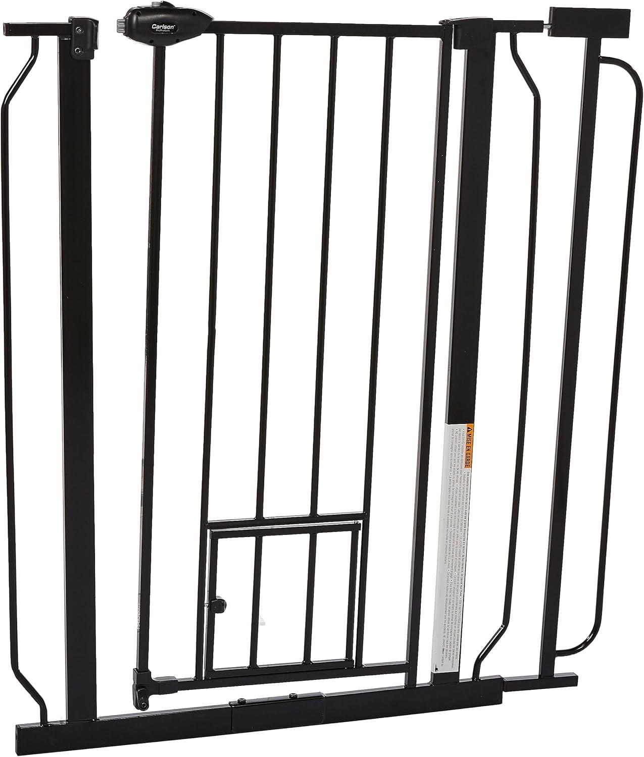 Black Extra Tall Metal Pet Gate with Small Door