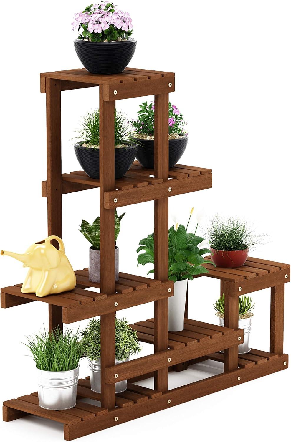 Furinno 10 x 35.5 x 36 5-Tier Brown Hardwood Floral Plant Stand