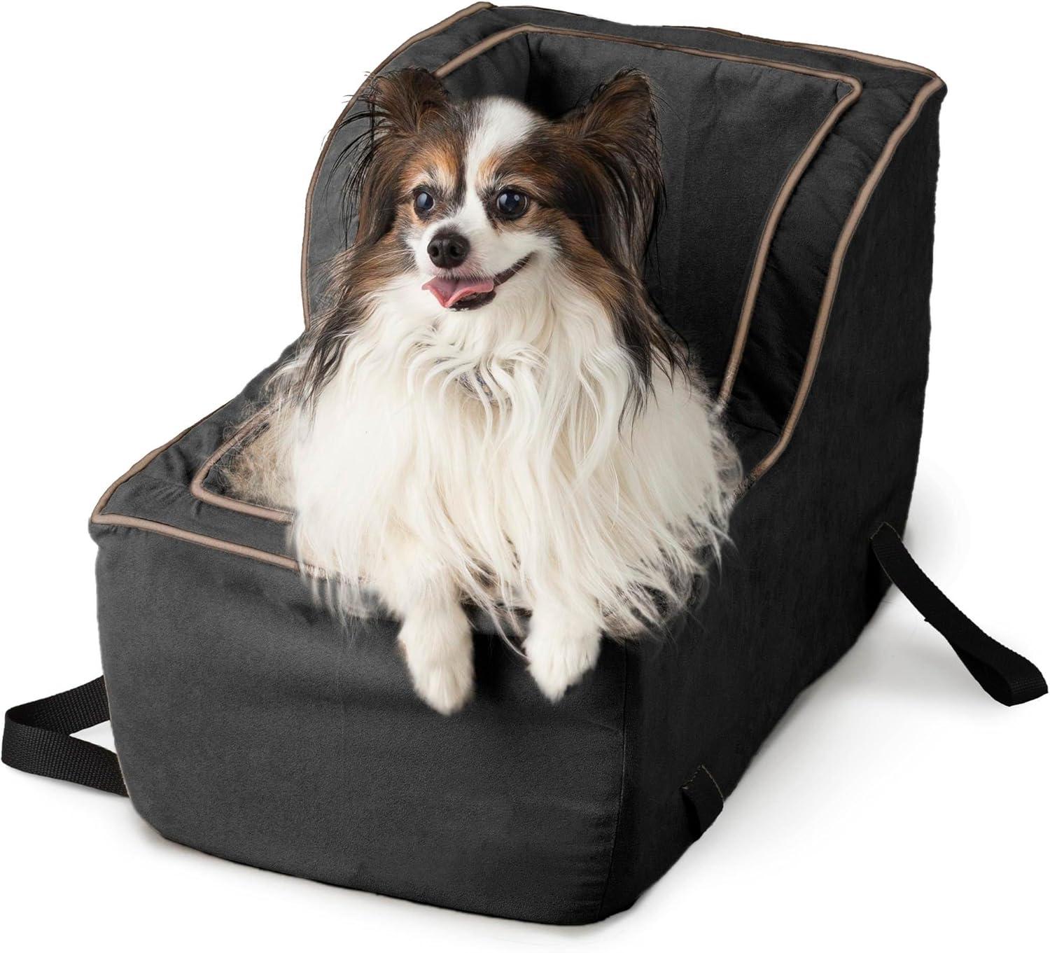 Snoozer Large High Back Console Dog Car Seat Travel Dog Bed Carrier for Dogs up to 12lbs, Provides Safe Pet Travel with Dog Car Seat Belt Harness Strap, Removable Machine Washable Merlin Linen Cover