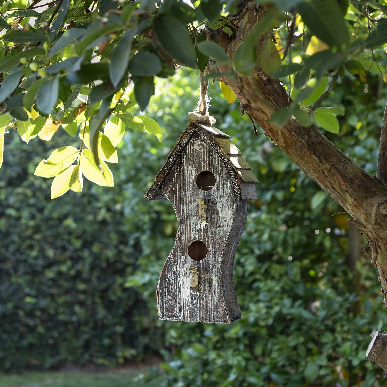 Alpine Corporation 8" x 17" Hanging Swirly Vintage Wood Birdhouse, White