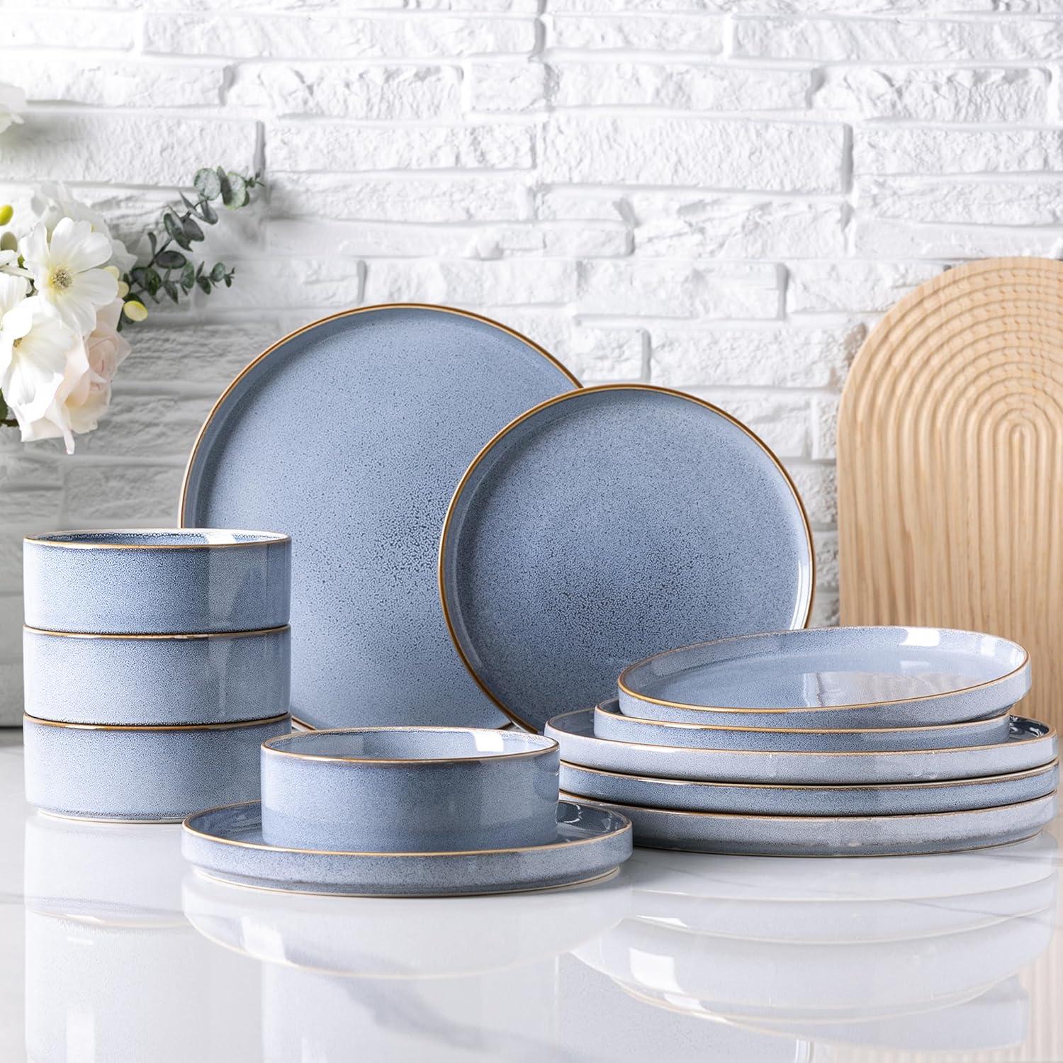 Brunnera Blue and White Porcelain Dinnerware Set for 4