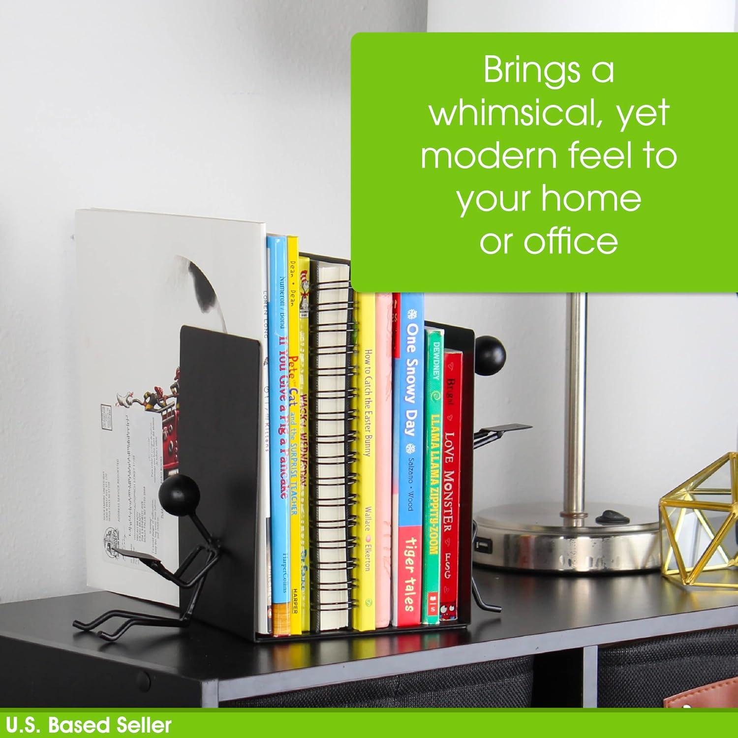 7Penn Black Stick Figure Metal Bookends - 2pc Decorative Book Ends for Shelves