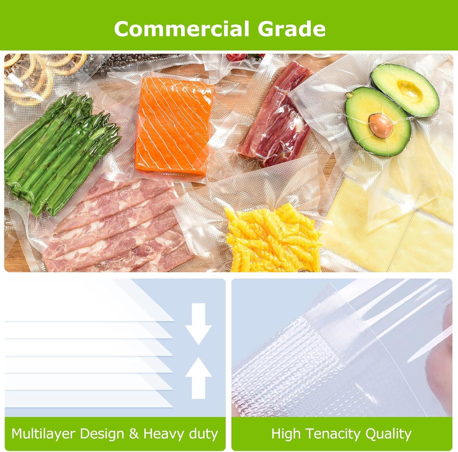 Bonsenkitchen Vacuum Sealer Bags, 11 in x 50 ft Rolls 2 Pack, BPA Free, Commercial Grade Textured Food Roll Bags, Customized Size, Sous Vide Cooking