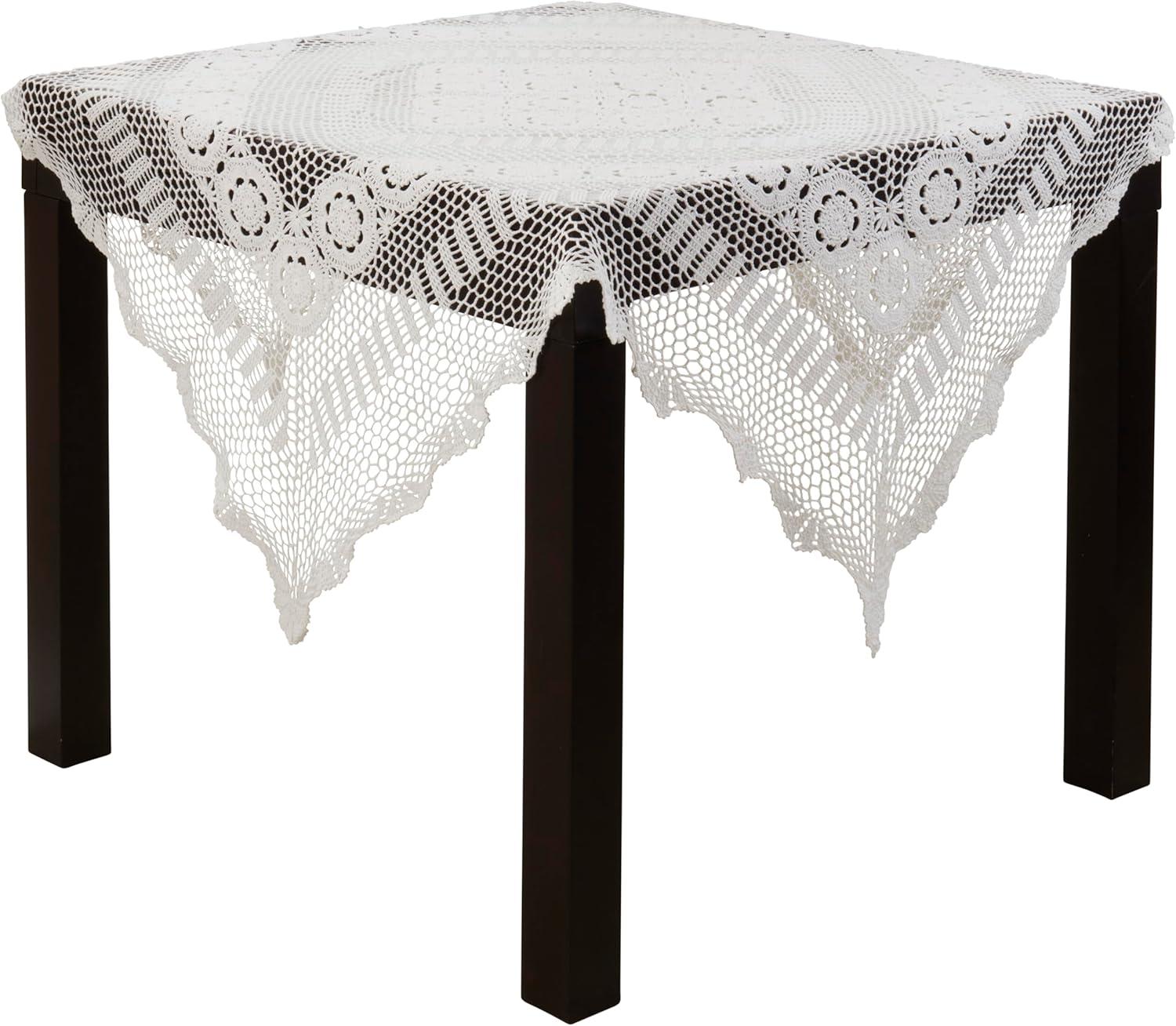 Saro Lifestyle Handmade Crochet Cotton Lace Table Linens, White, 54" x 54"