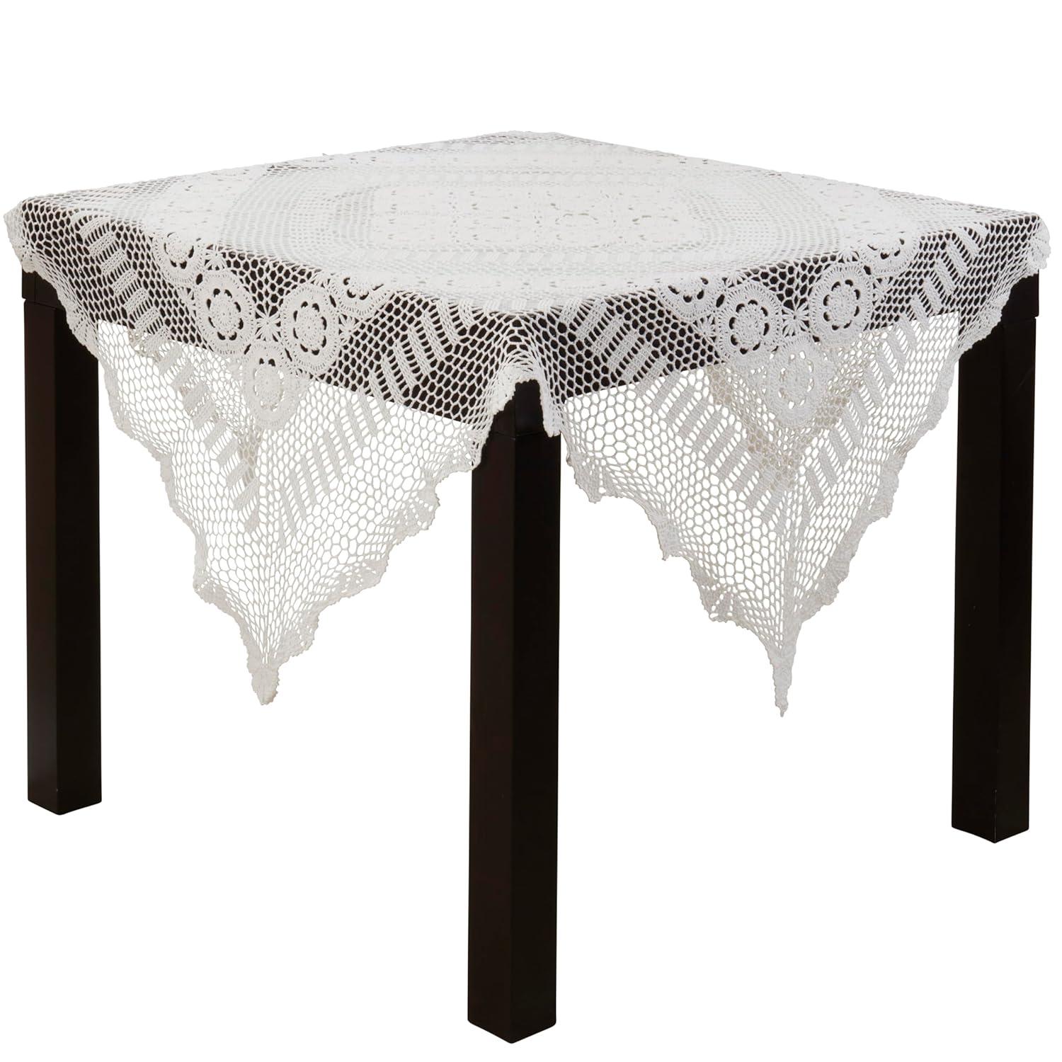 Saro Lifestyle Handmade Crochet Cotton Lace Table Linens, White, 54" x 54"