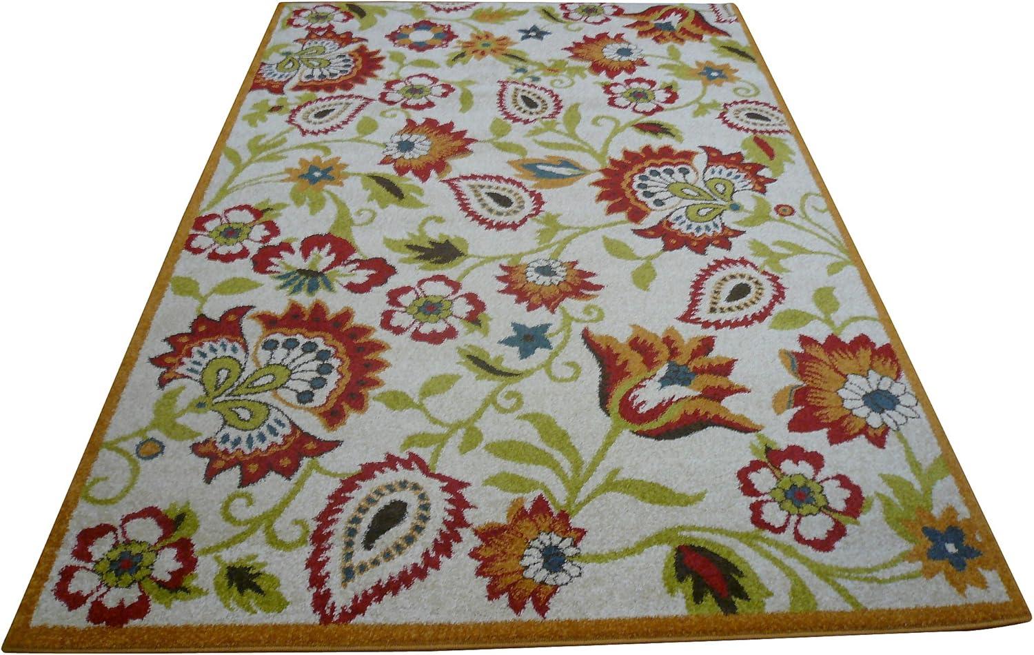 Ivory Floral Symphony Synthetic Rug 8' x 10' - Easy Care & Stain-Resistant