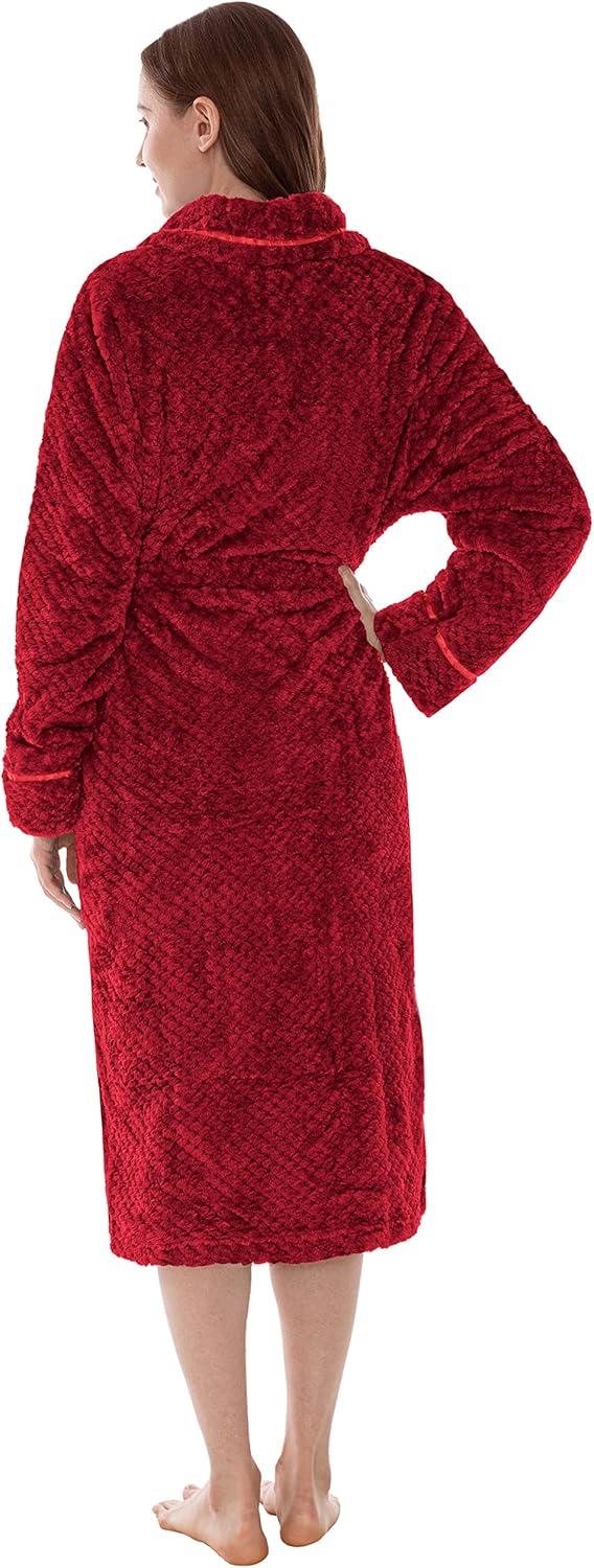 PAVILIA Women Plush Fleece Robe, Soft Textured Bathrobe, Lady Cozy Spa Long Robes, Fuzzy Satin Waffle Trim