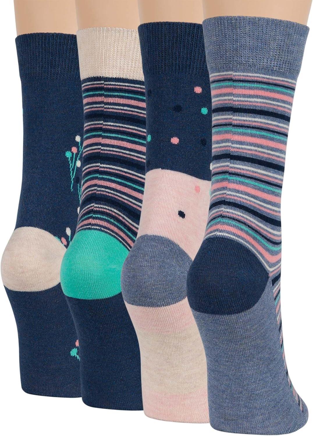 Women's Multicolor Cotton Crew Socks - 4 Pack, Size 5-9