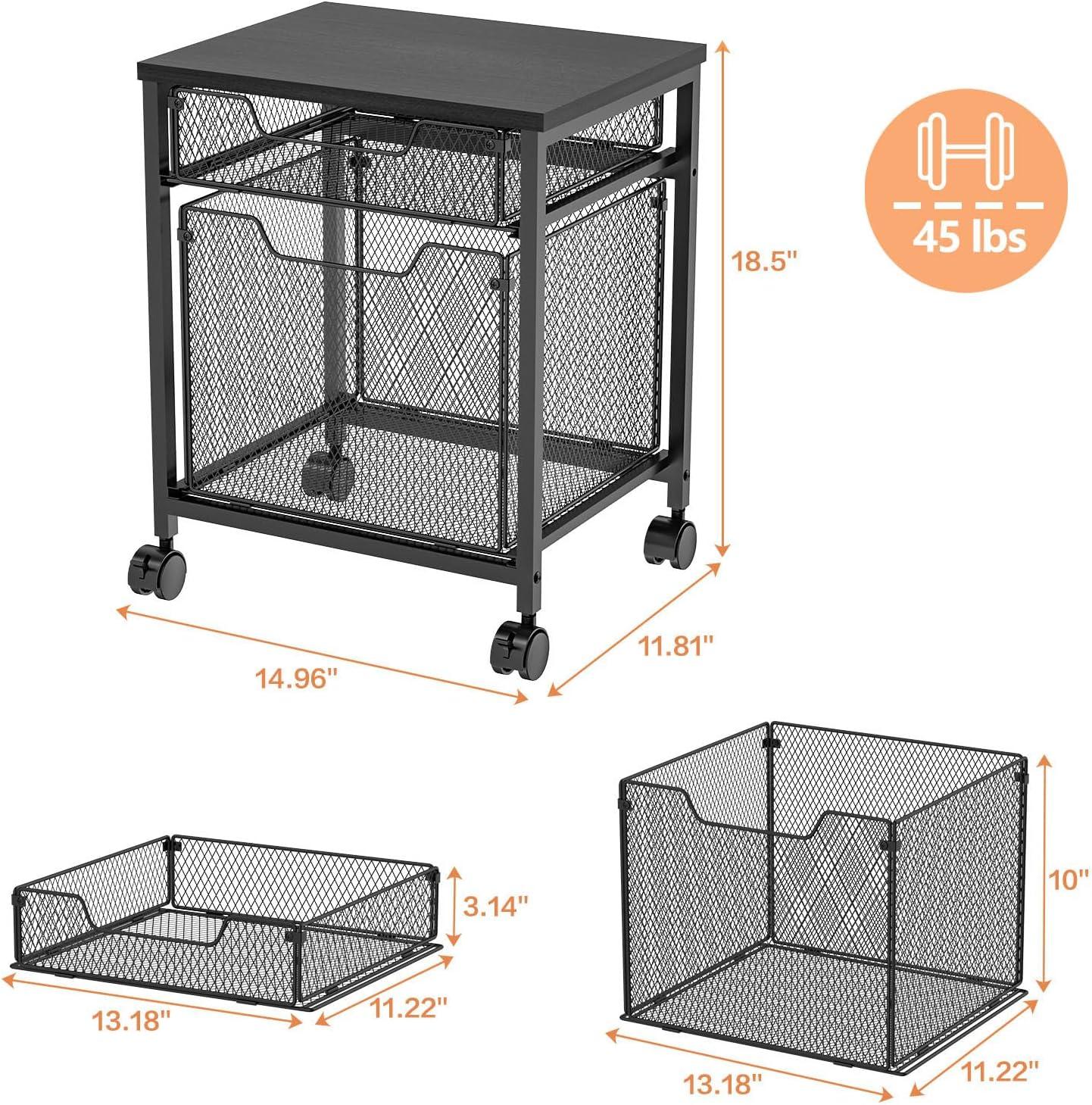 Rolling File Cabinet Cart,Printer Stand with 2 Drawers,Mobile Filing Cabinet on Lockable Wheels