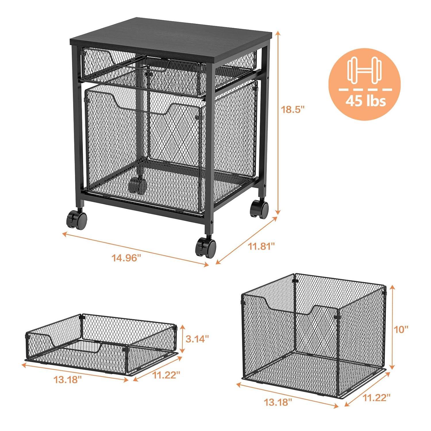 Rolling File Cabinet Cart,Printer Stand with 2 Drawers,Mobile Filing Cabinet on Lockable Wheels