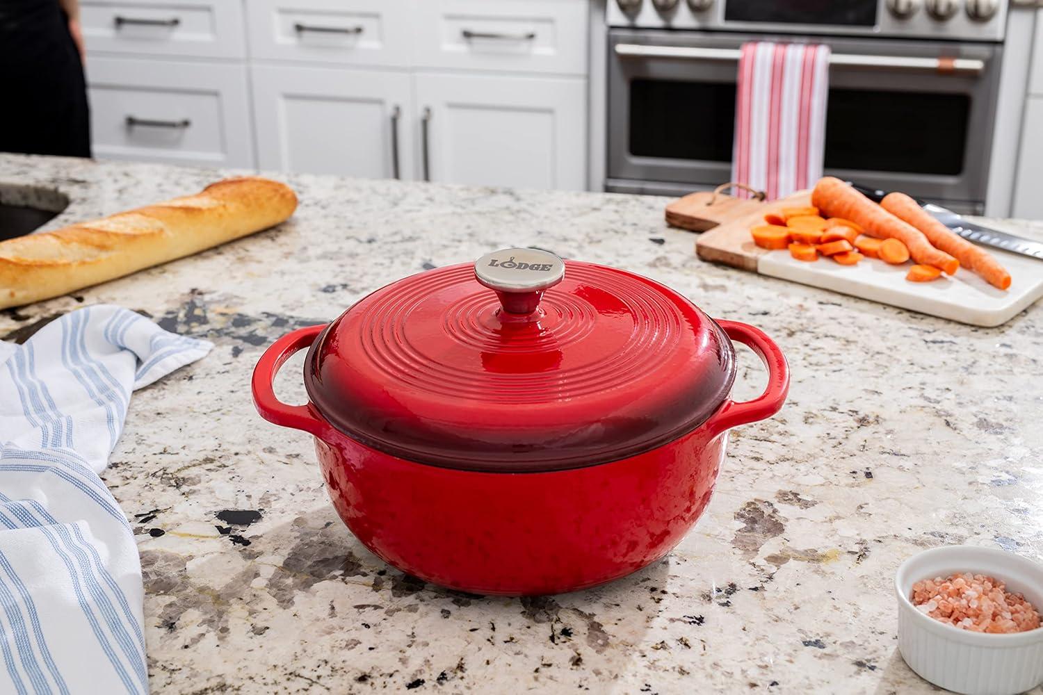 Lodge Cast Iron 4.5 Quart Enameled Dutch Oven, Red