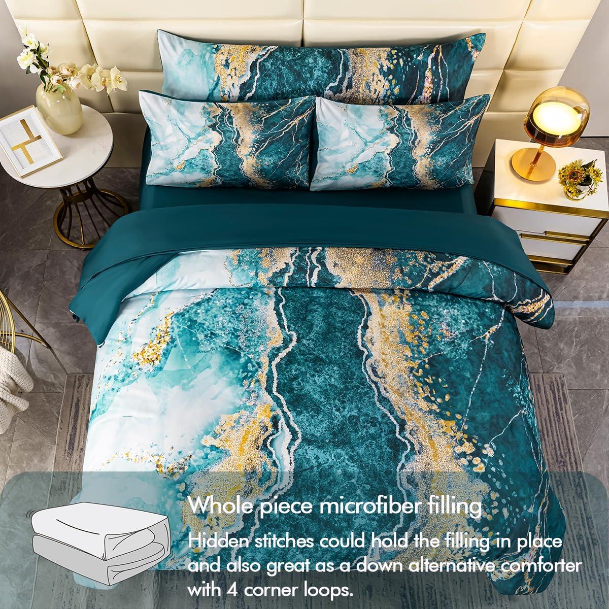 DANTUL 6 Pcs Orange Marble Printed Comforter With Sheet Sets Aesthetic Artwork Design Watercolor Bed In A Bag For All Season(Orange, King)