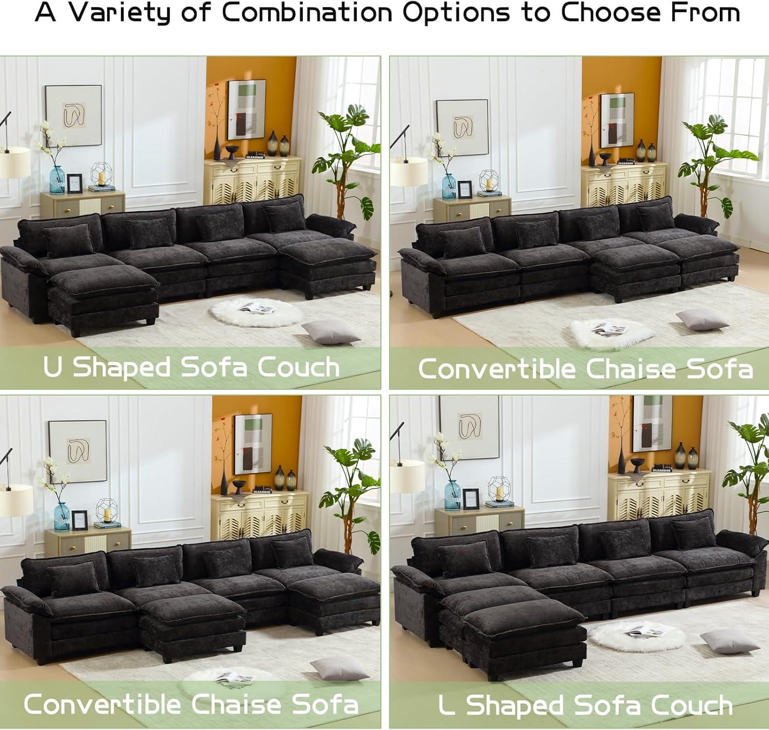 Carbaugh 154" Oversized U Shaped Sectional Sofa, Comfy Cloud Couch Deep Sectional Sofa with Ottomans for Living Room