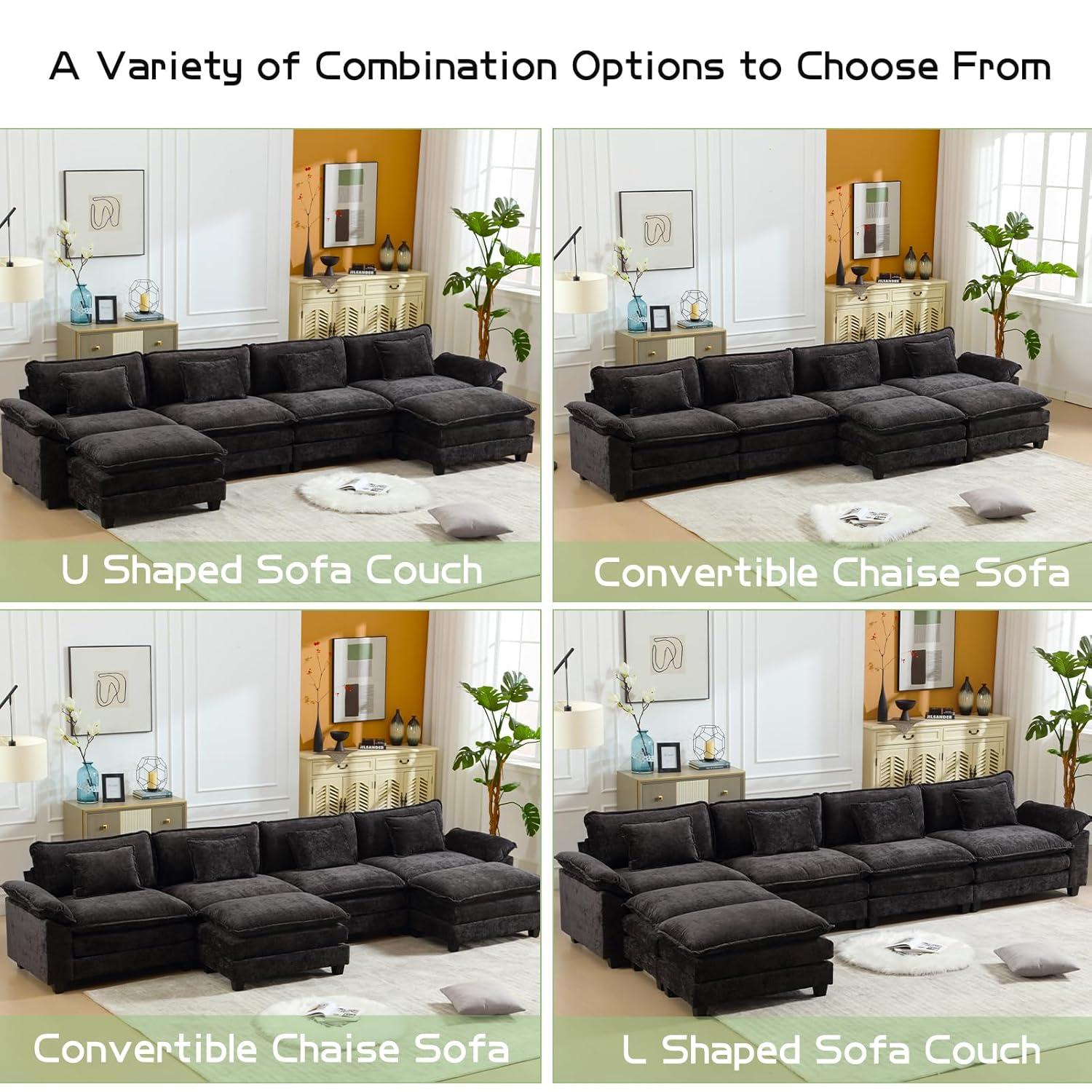 Carbaugh 154" Oversized U Shaped Sectional Sofa, Comfy Cloud Couch Deep Sectional Sofa with Ottomans for Living Room