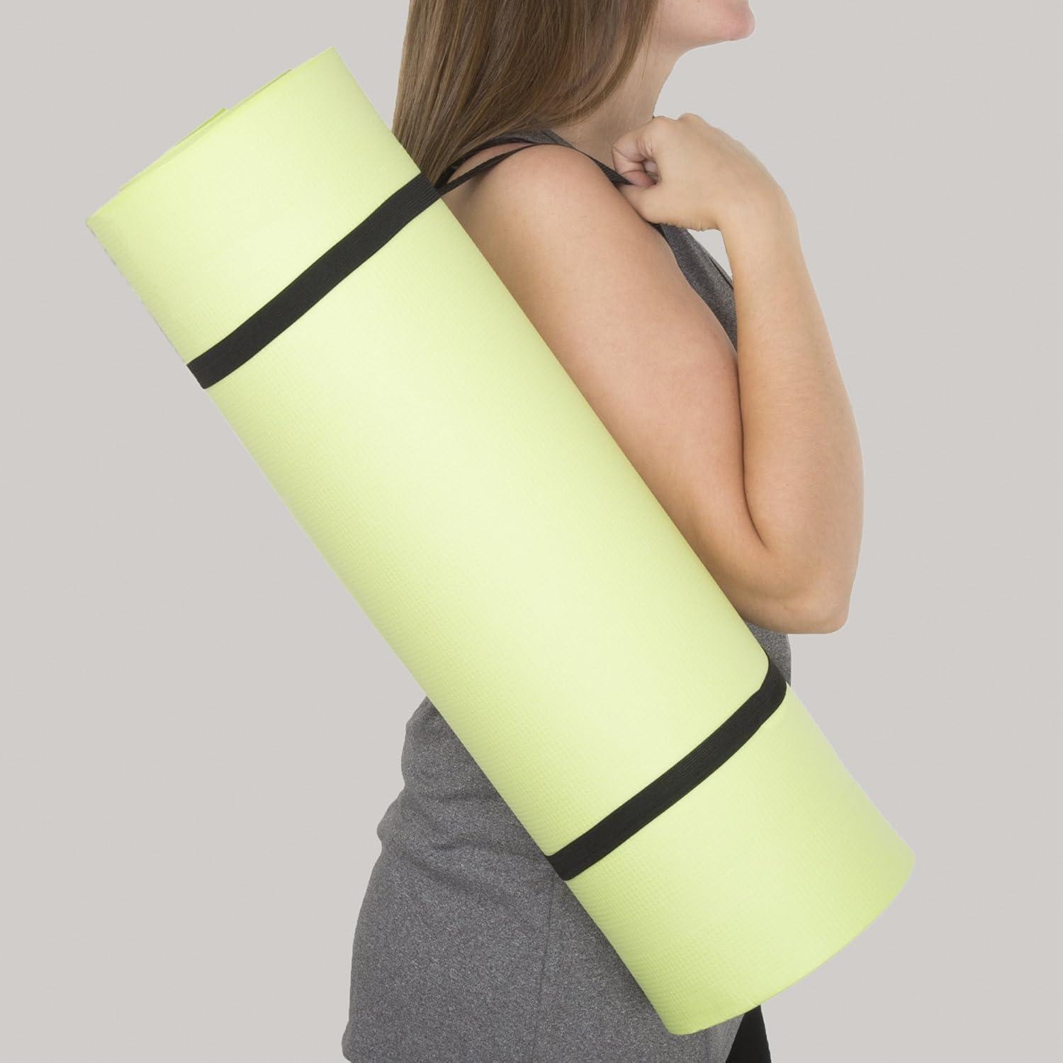 Thick Yoga Mat - Double Sided 1/2-Inch Workout Mat - 72x24-Inch Exercise Mat for Home Gym Fitness or Pilates with Carrying Strap by Wakeman (Green)