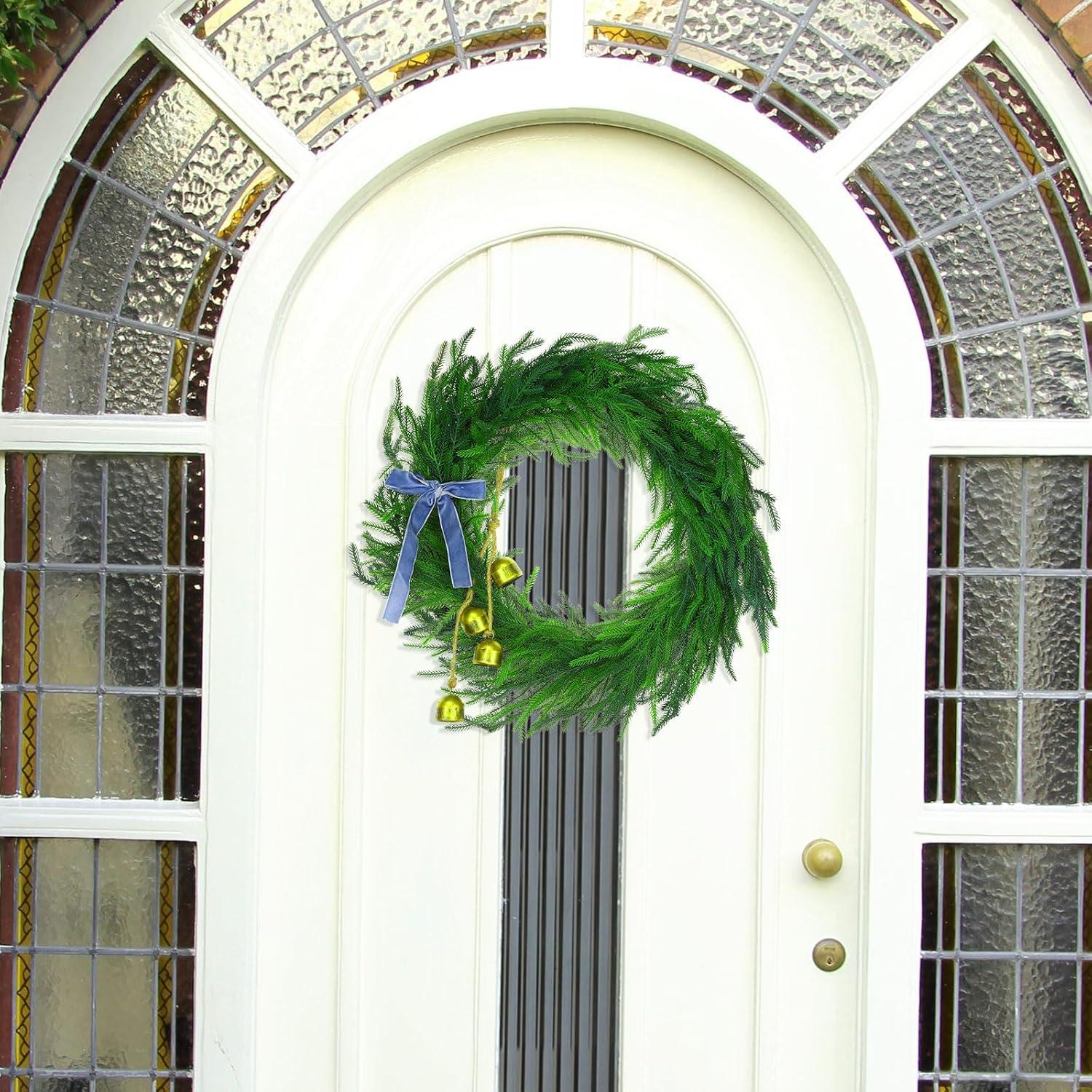 24" Pine Wreath for Front Door Artificial Christmas Wreath Green Faux Pine Wreath for Wall Windows Mantle Outdoor Christmas Decoration