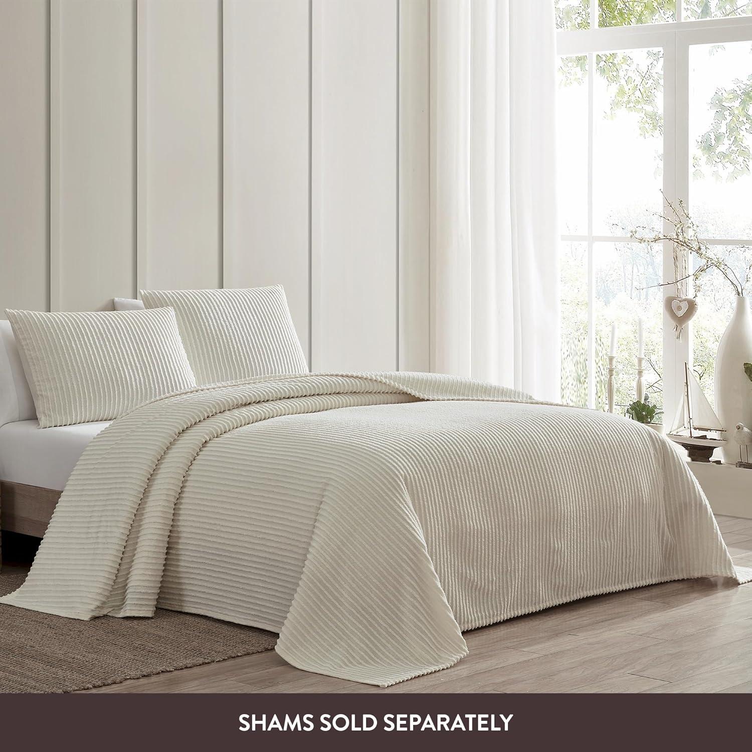 Beatrice Home Fashons Channel Chenille Bedspread Queen Ivory