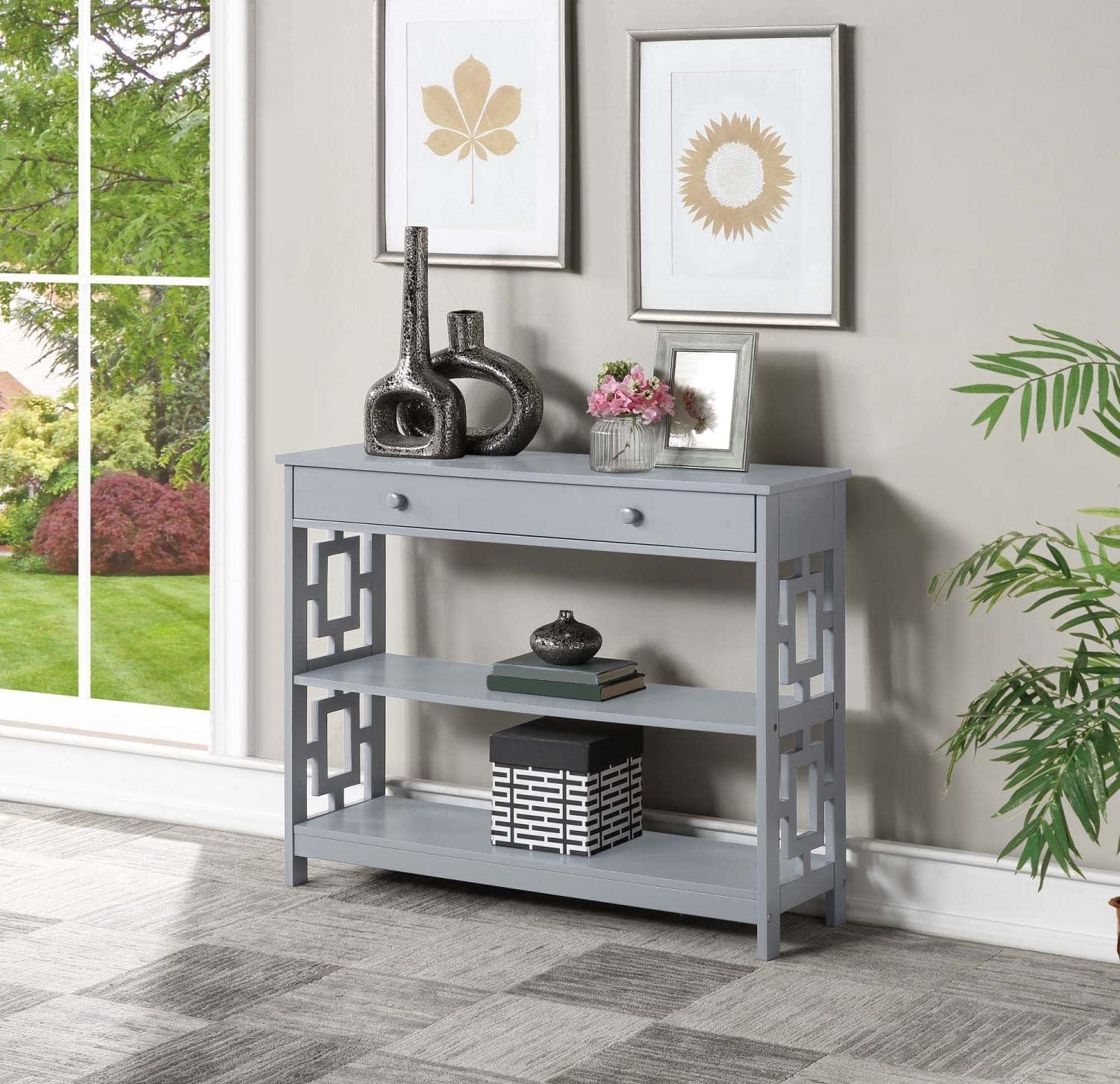 Modern Square 3-Tier Gray Console Table with Storage