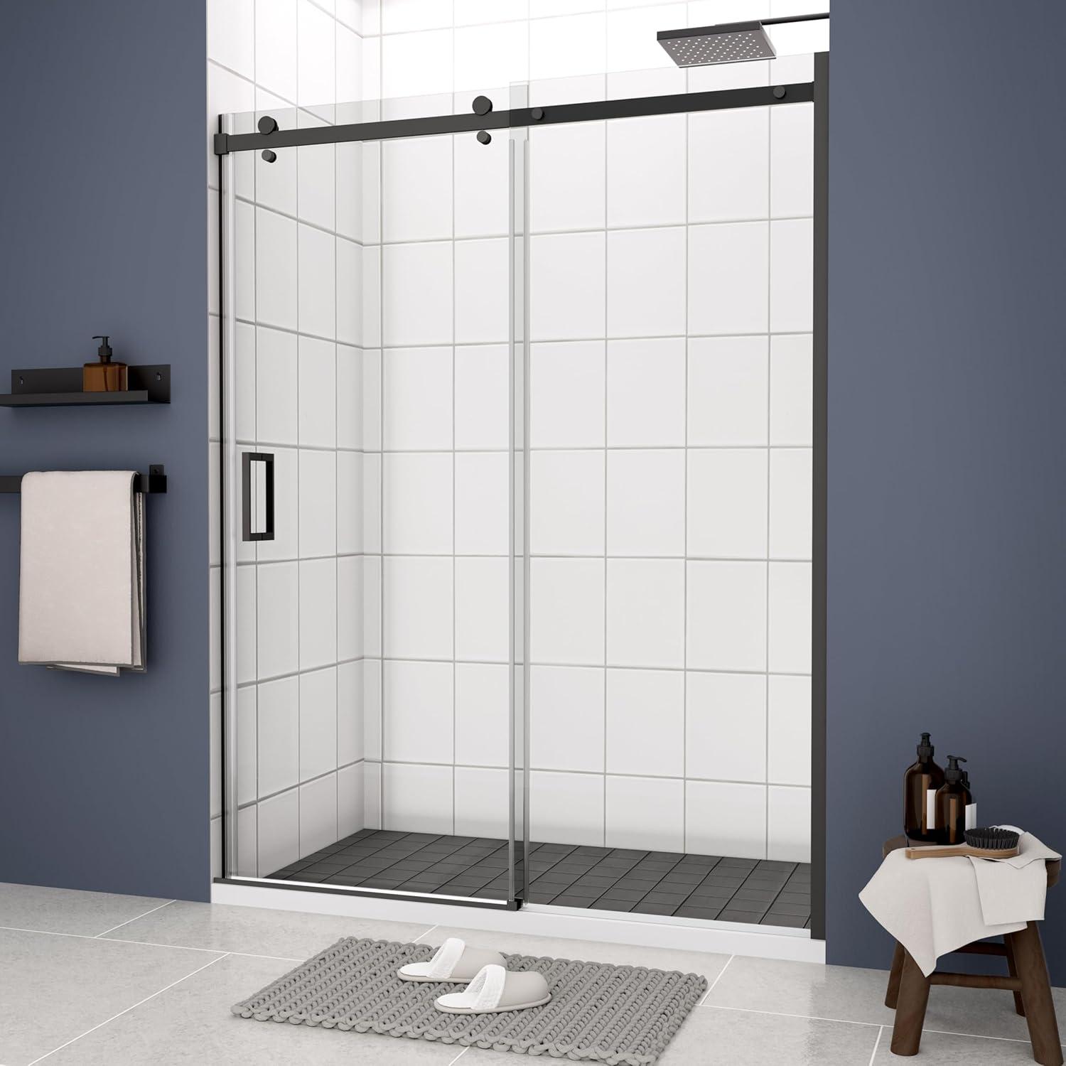 Glass shower door  sliding door  with 5/16” tempered glass and Matted Black finish