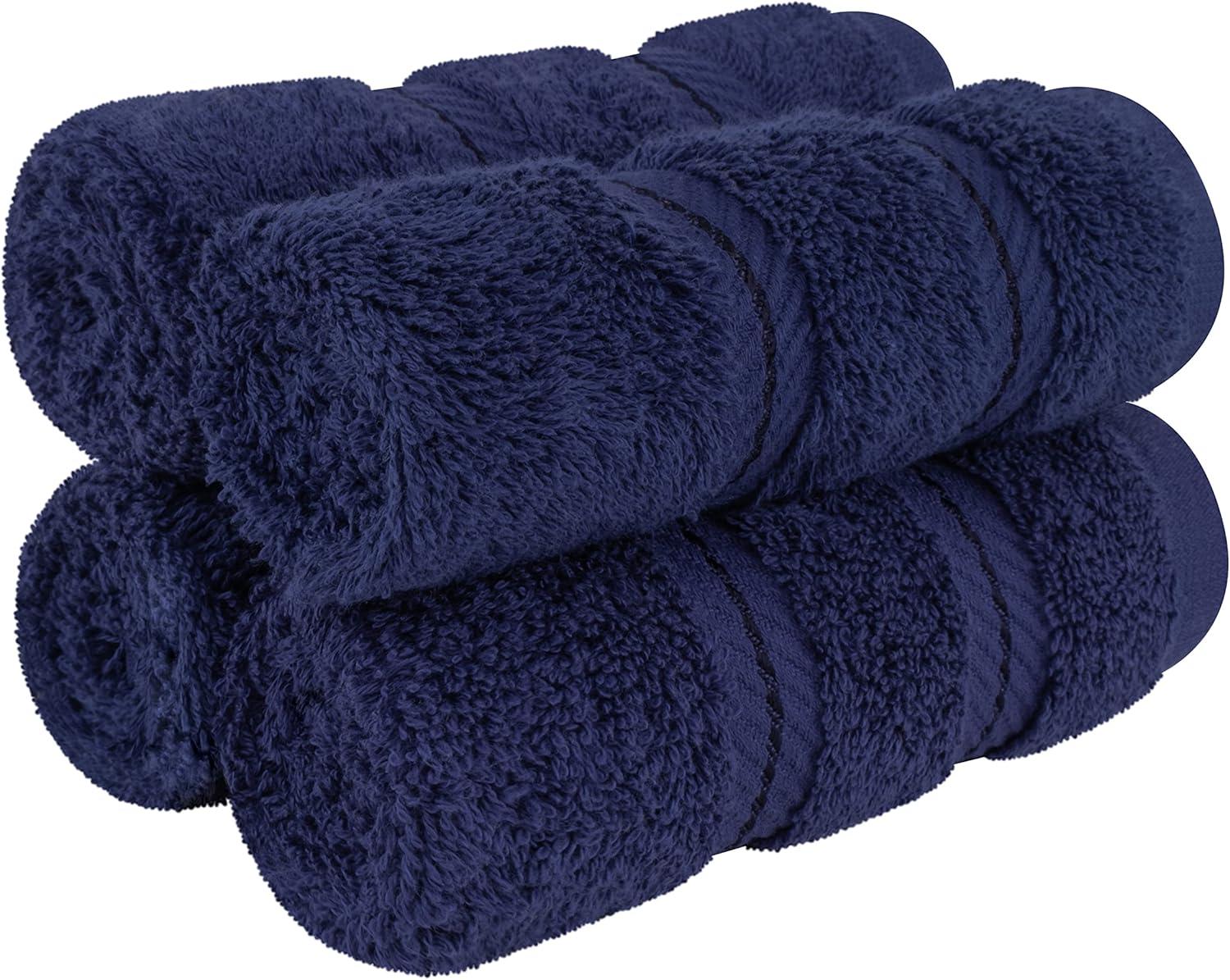 American Soft Linen Salem 4 Pack Washcloth Set, 100% Cotton Washcloth Hand Face Towels for Bathroom and Kitchen, Navy Blue