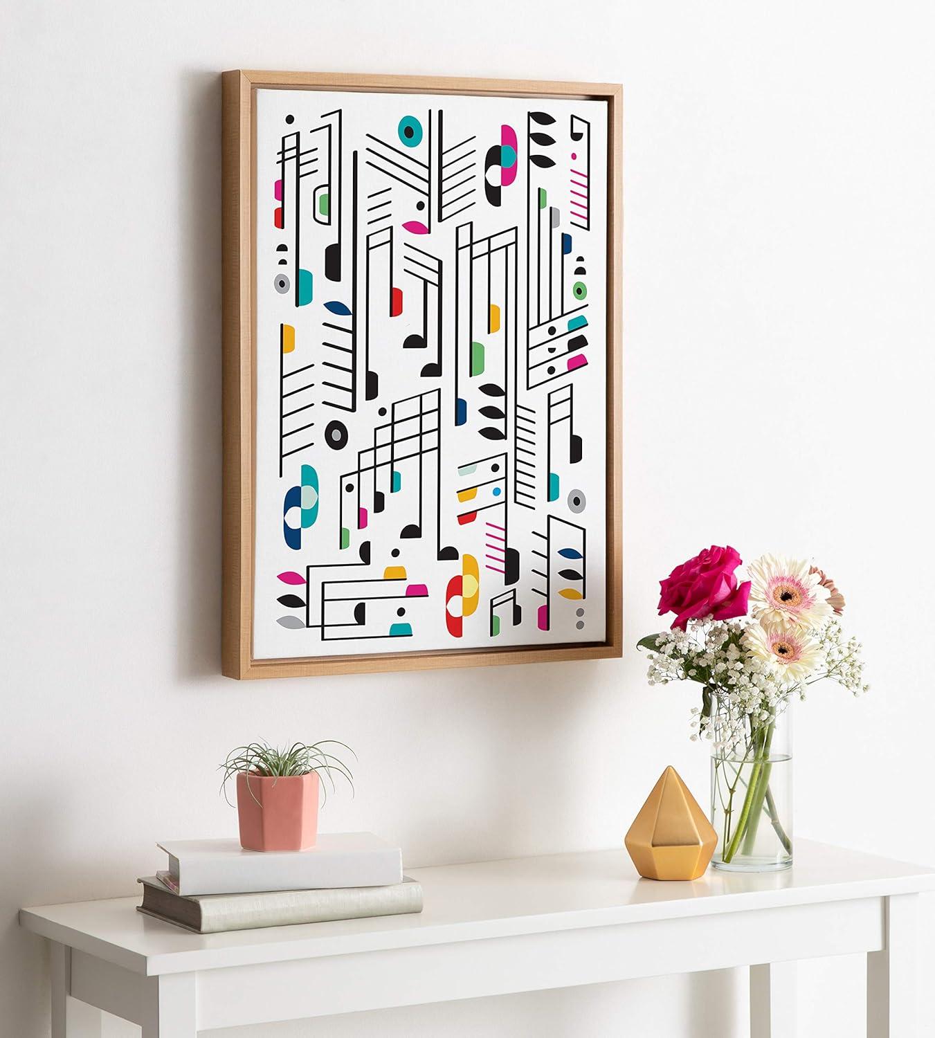 18" x 24" Sylvie Music Notes Framed Canvas Wall Art by Rachel Lee Natural - Kate and Laurel