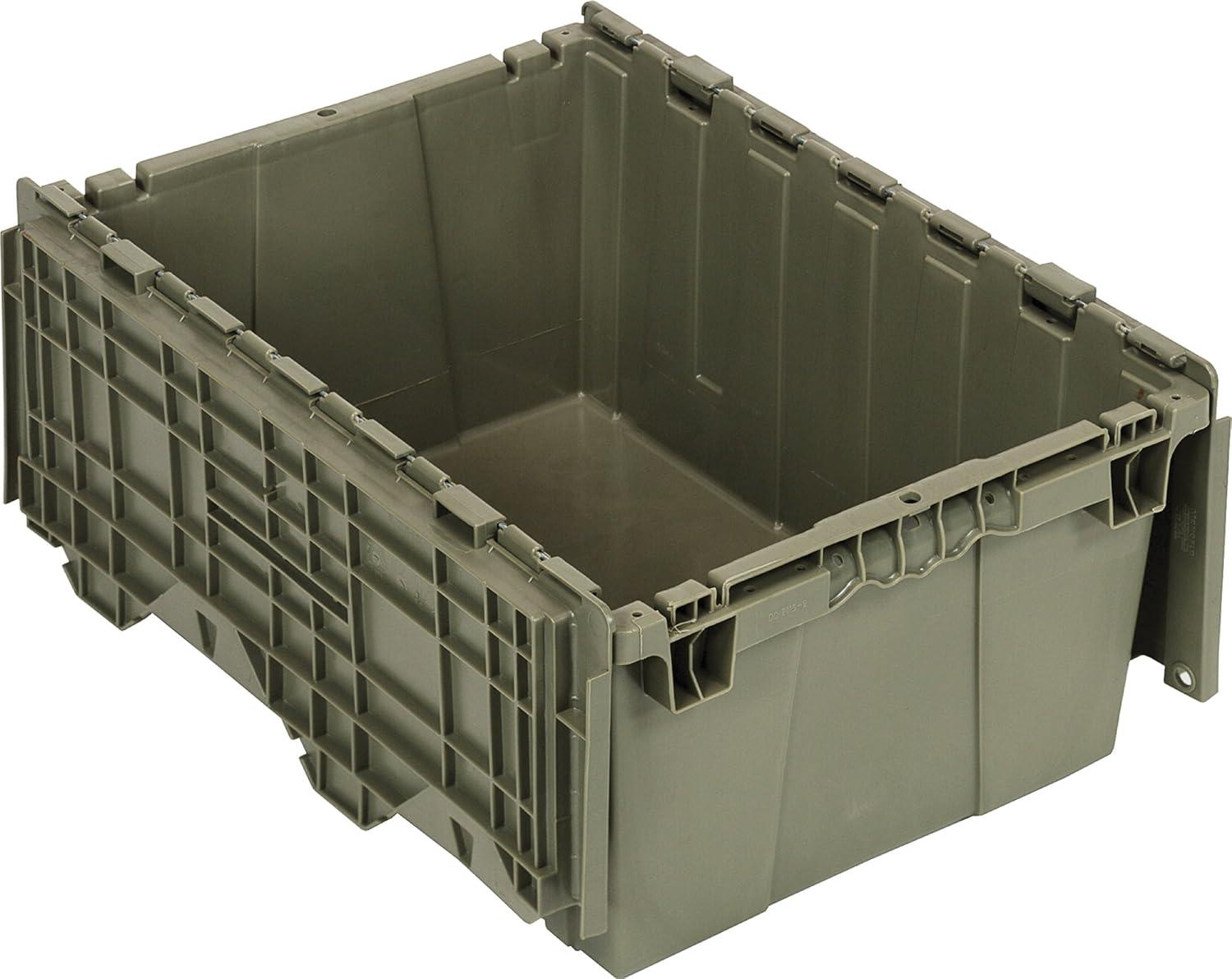 Gray High-Density Polyethylene Storage Container with Flip-Top Lid, 21" x 15" x 9"