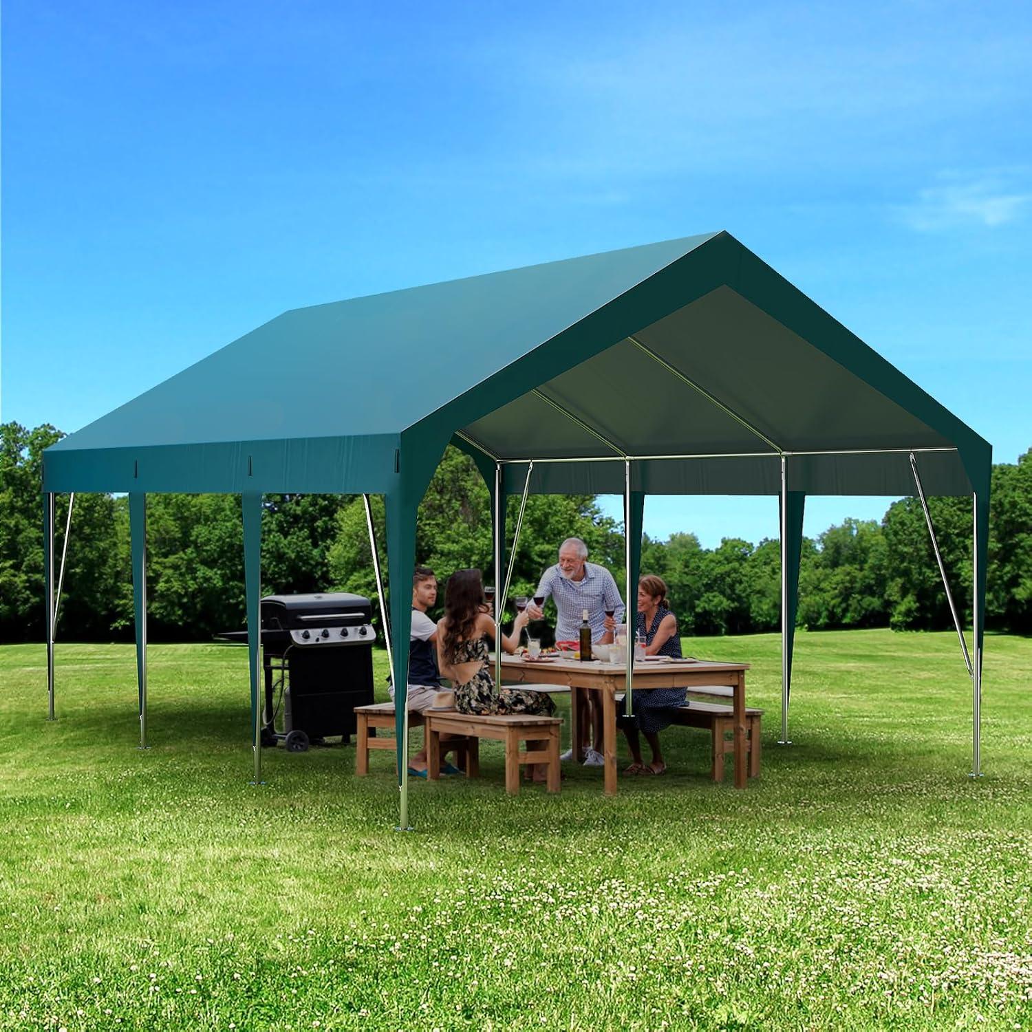 10' x 20' Dark Green Metal Portable Carport Canopy